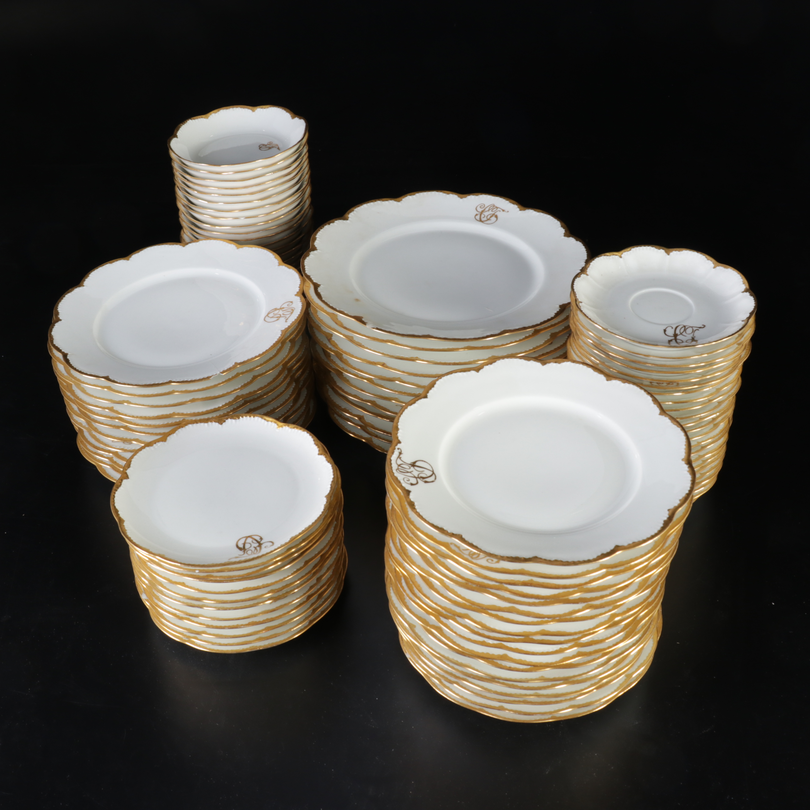 Haviland France Porcelain Gold Rimmed Monogrammed Tableware