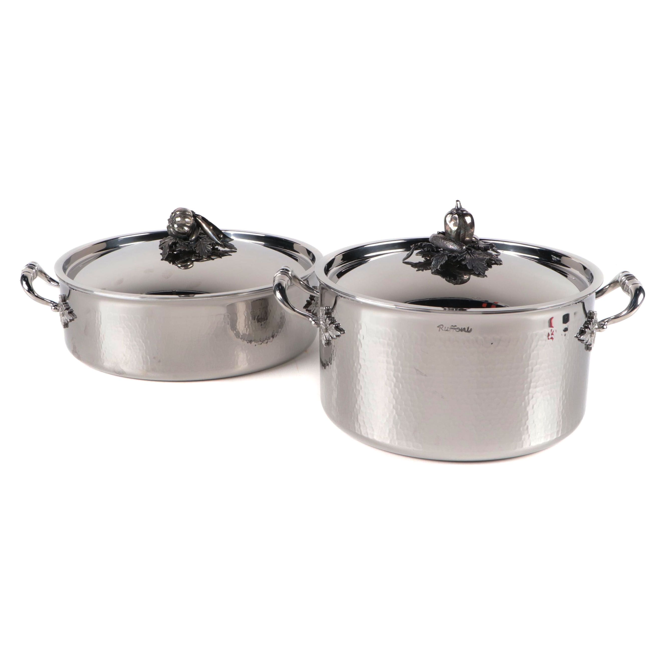 Ruffoni "Opus Prima" Hammered Stainless Steel Cookware with Silver Plate Finials