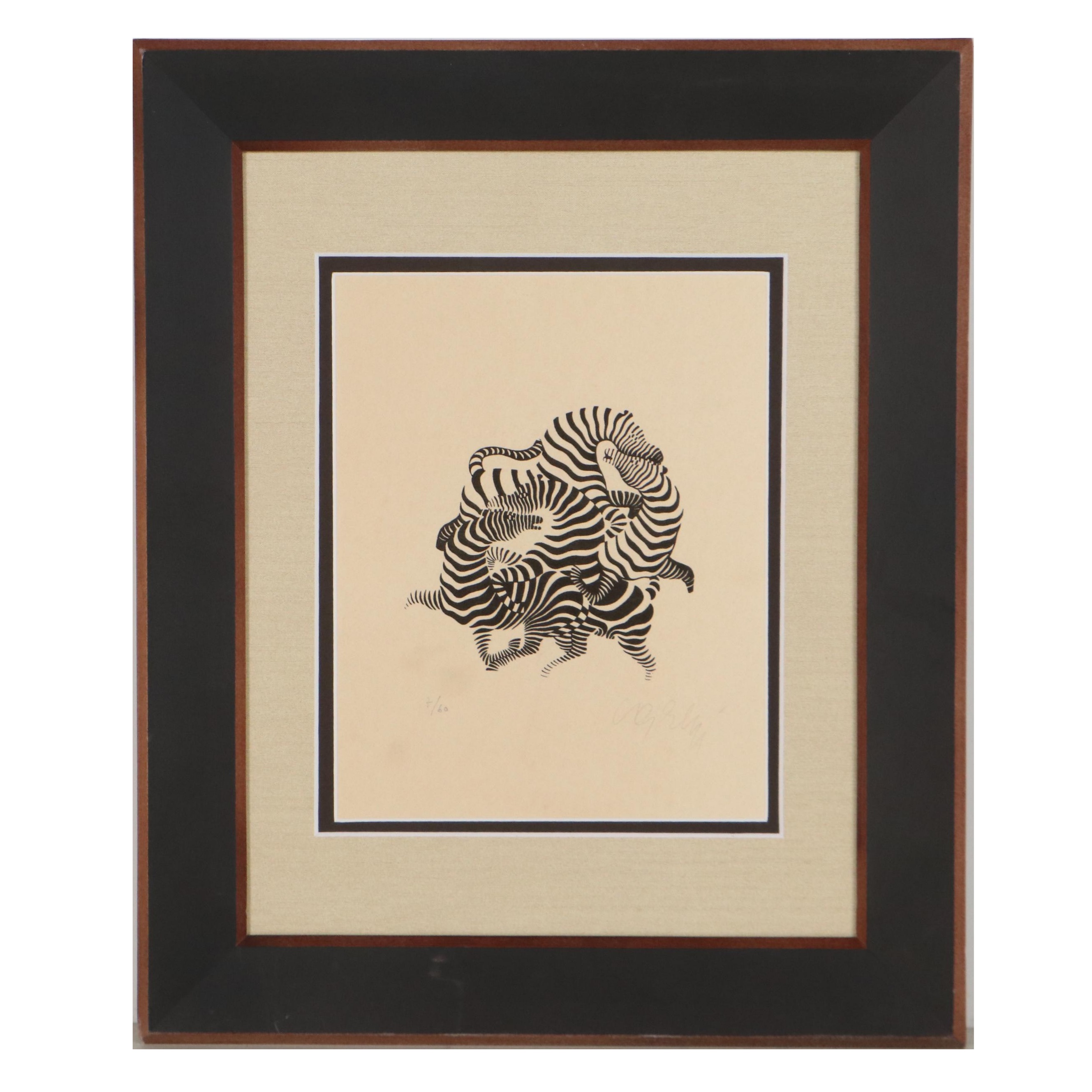 Victor Vasarely Op Art Lithograph of Zebras