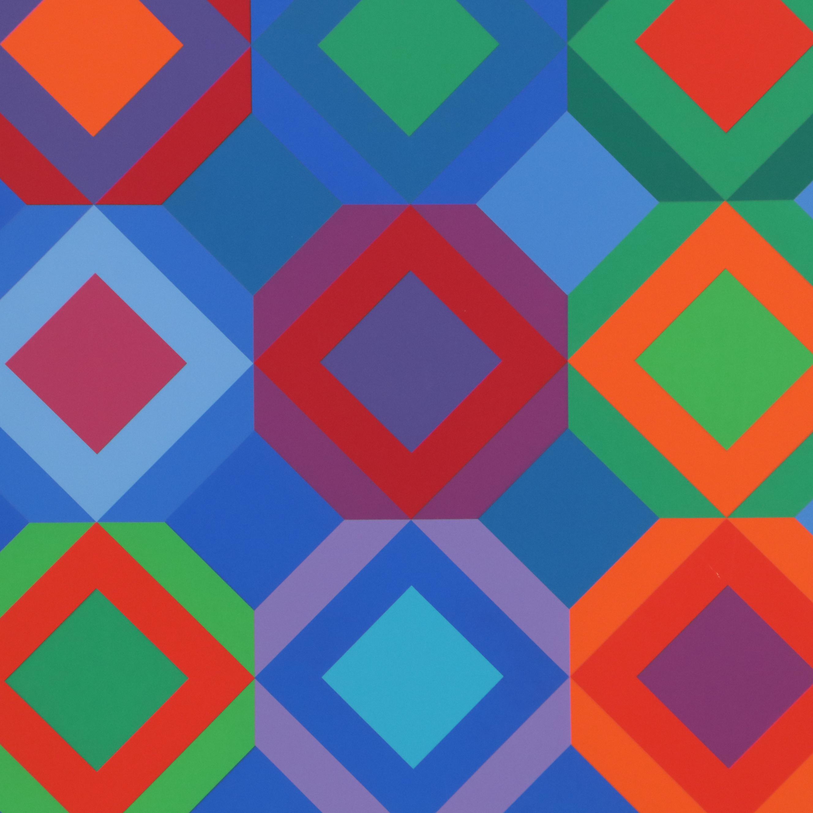 Victor Vasarely Op Art Serigraph "Okta - Rouge," 1974