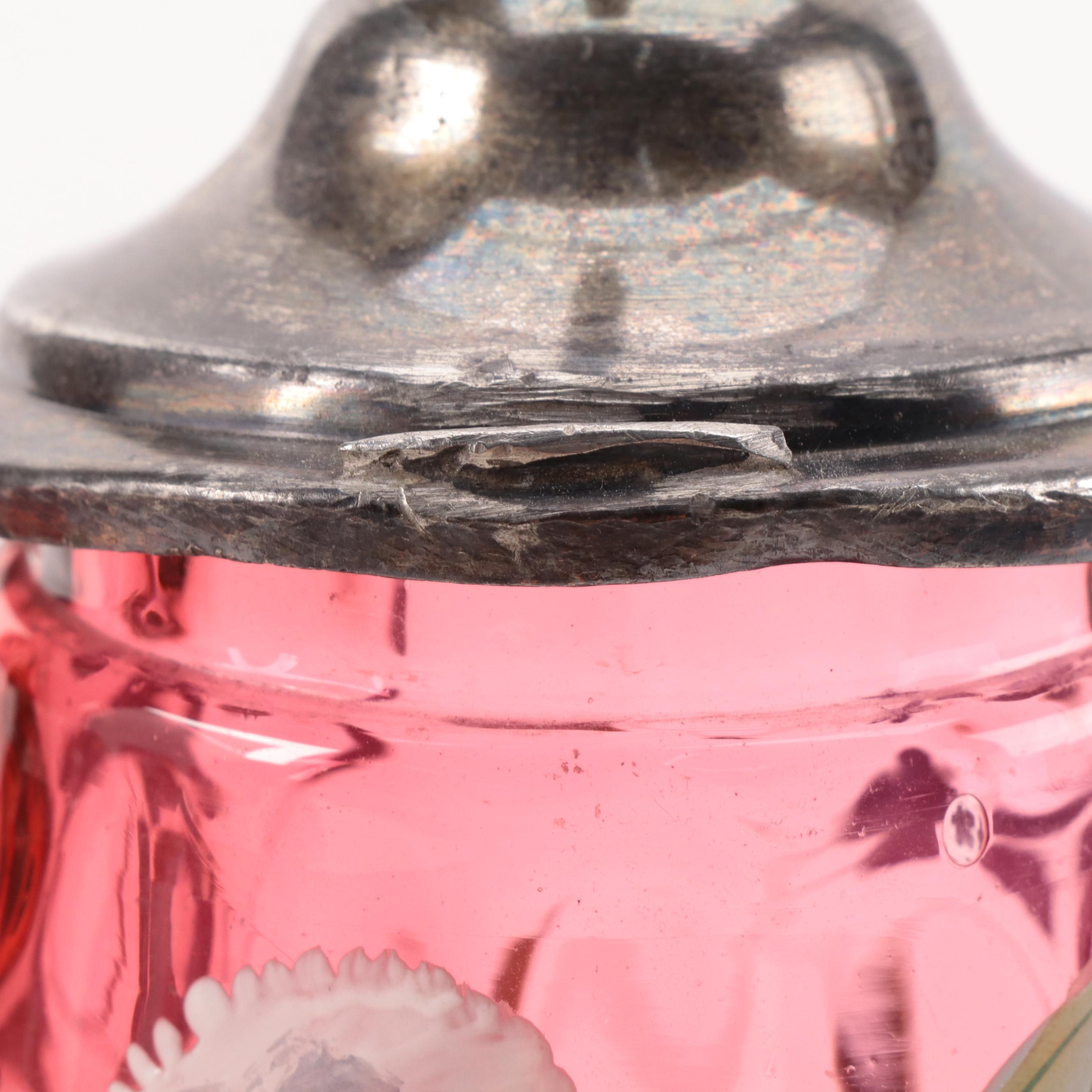 Victorian Hand-Painted Cranberry Glass Pickle Castor and Other Tableware