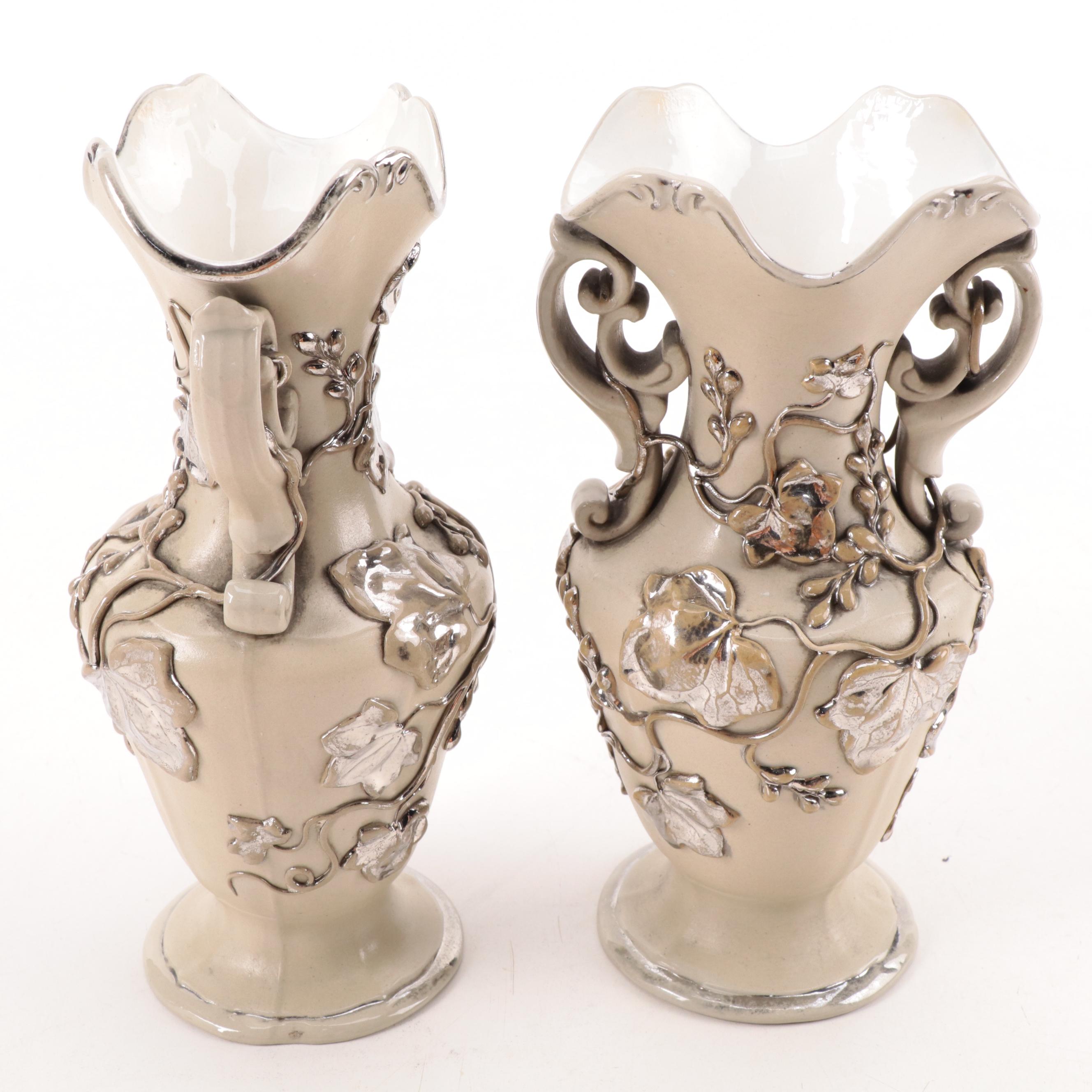 Villeroy & Boch Mettlach Silver Luster Stoneware Vases and Tableware