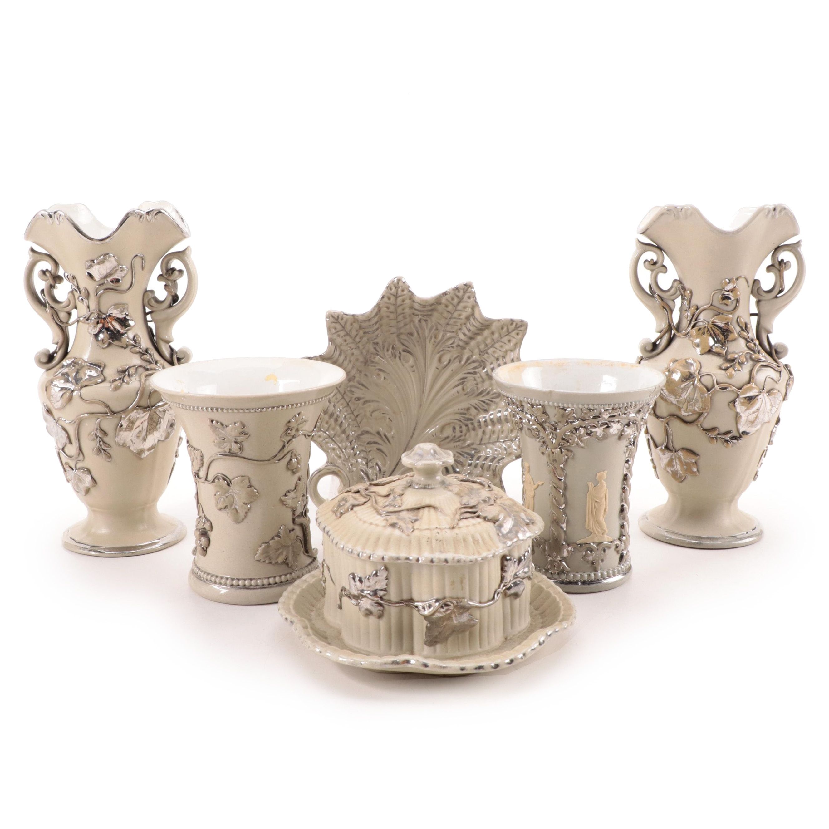 Villeroy & Boch Mettlach Silver Luster Stoneware Vases and Tableware