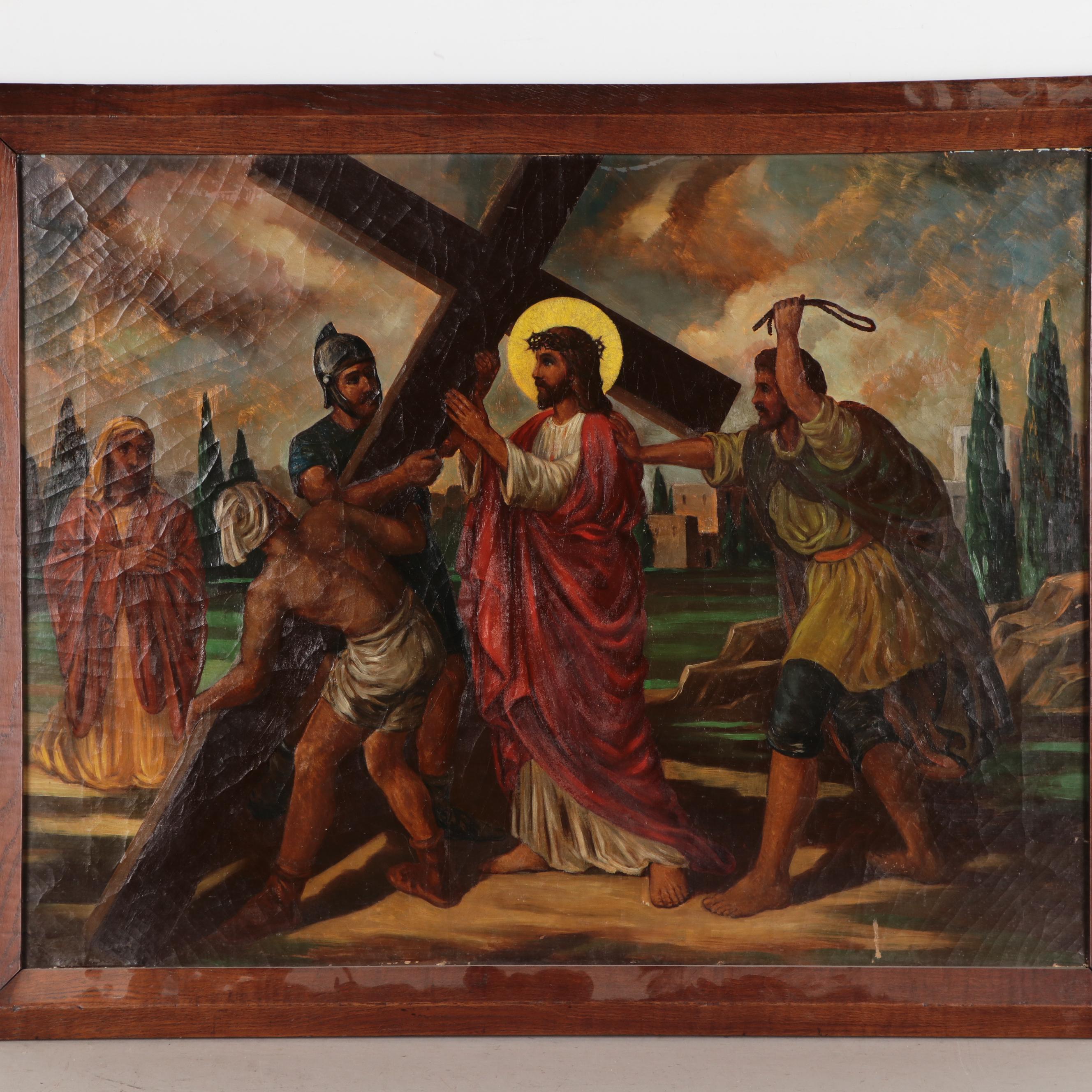 Oil Painting of Fifth Station of the Cross, Early 20th Century