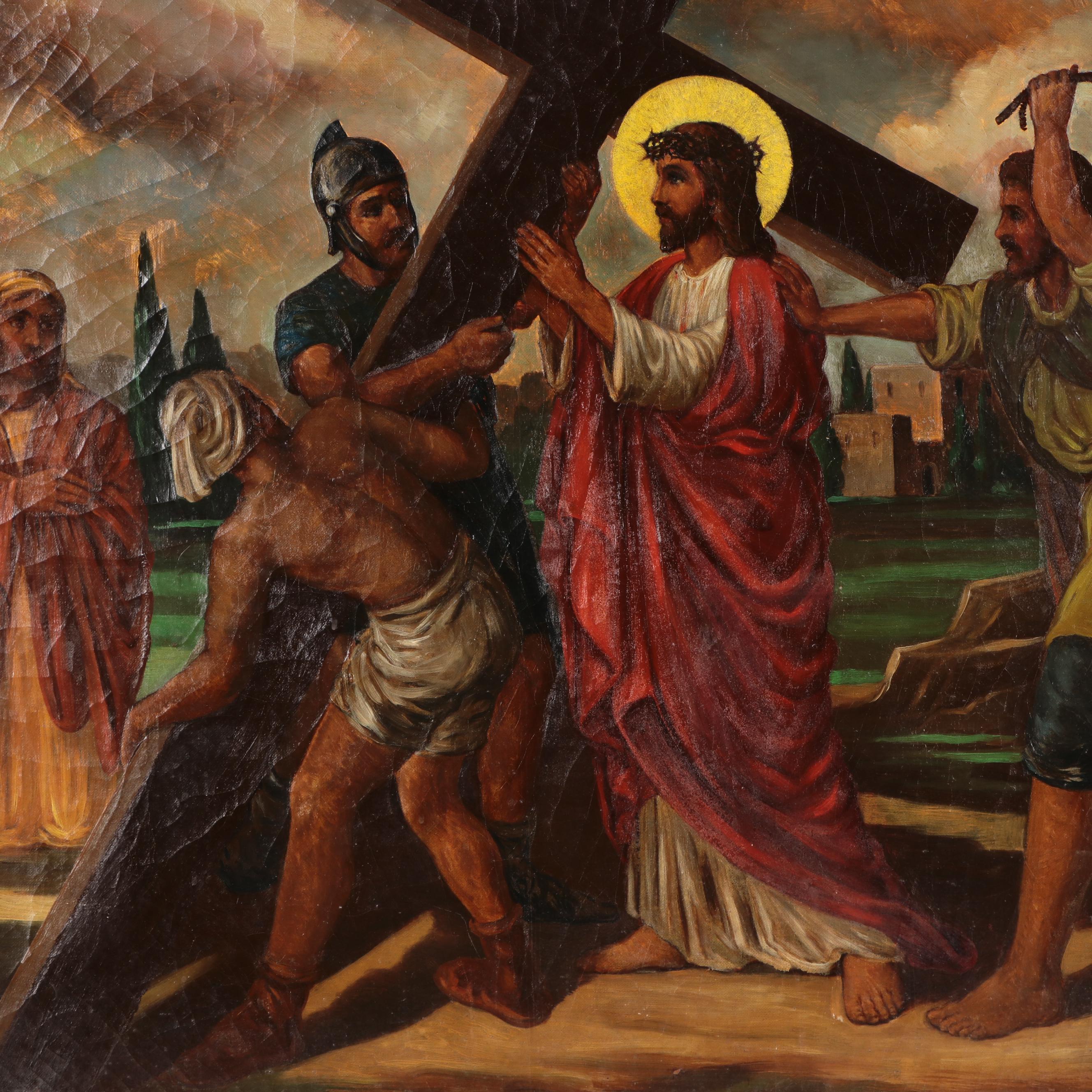 Oil Painting of Fifth Station of the Cross, Early 20th Century