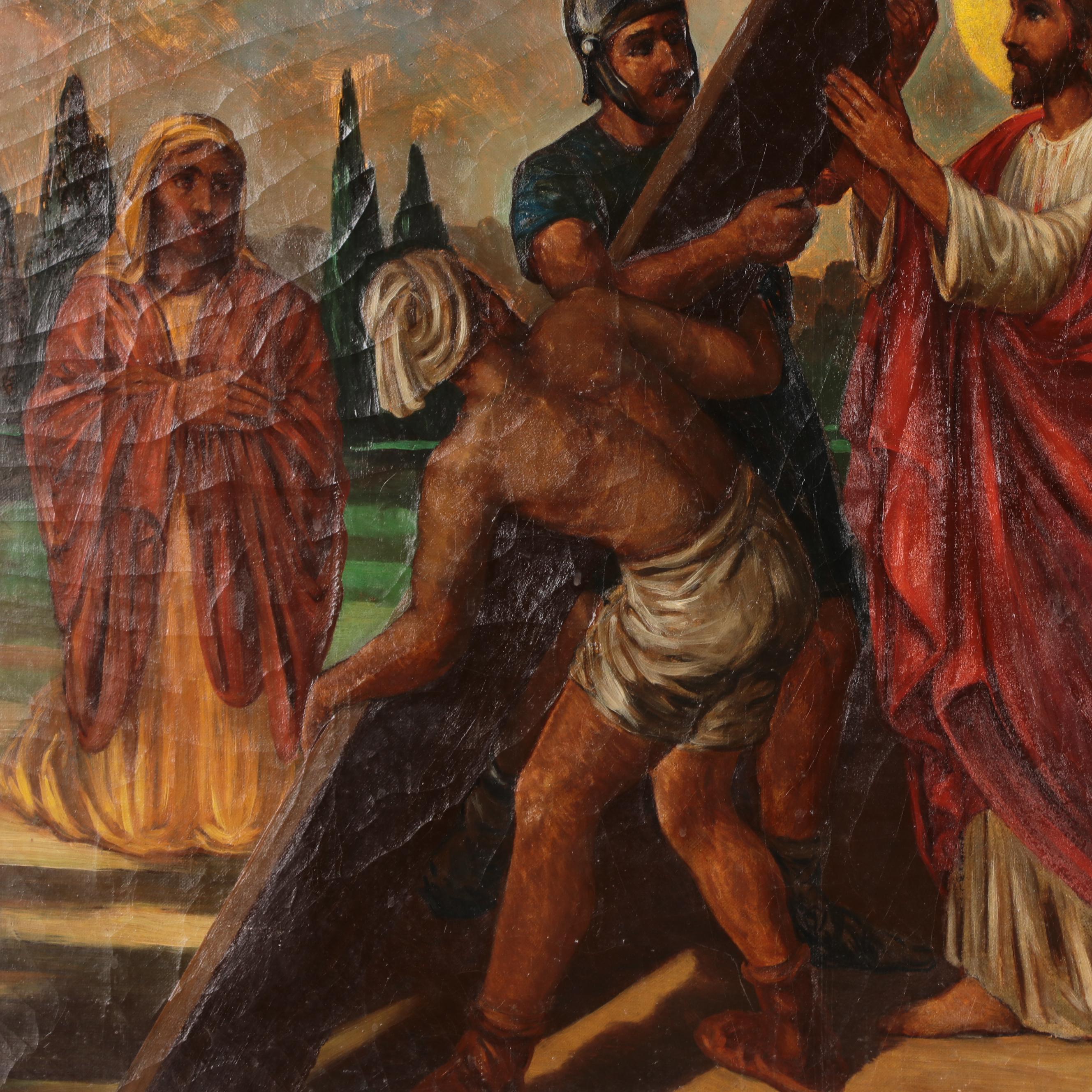 Oil Painting of Fifth Station of the Cross, Early 20th Century