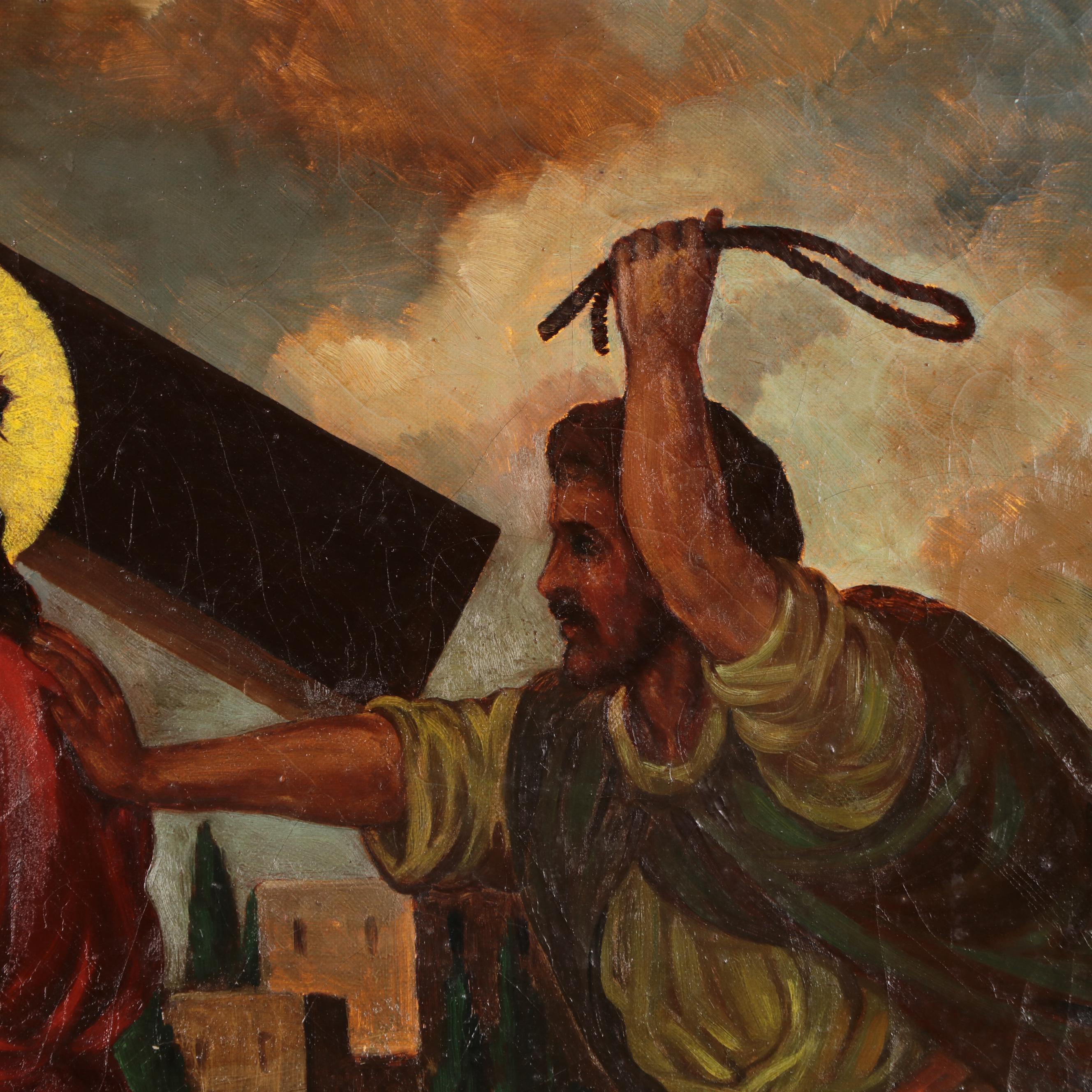 Oil Painting of Fifth Station of the Cross, Early 20th Century
