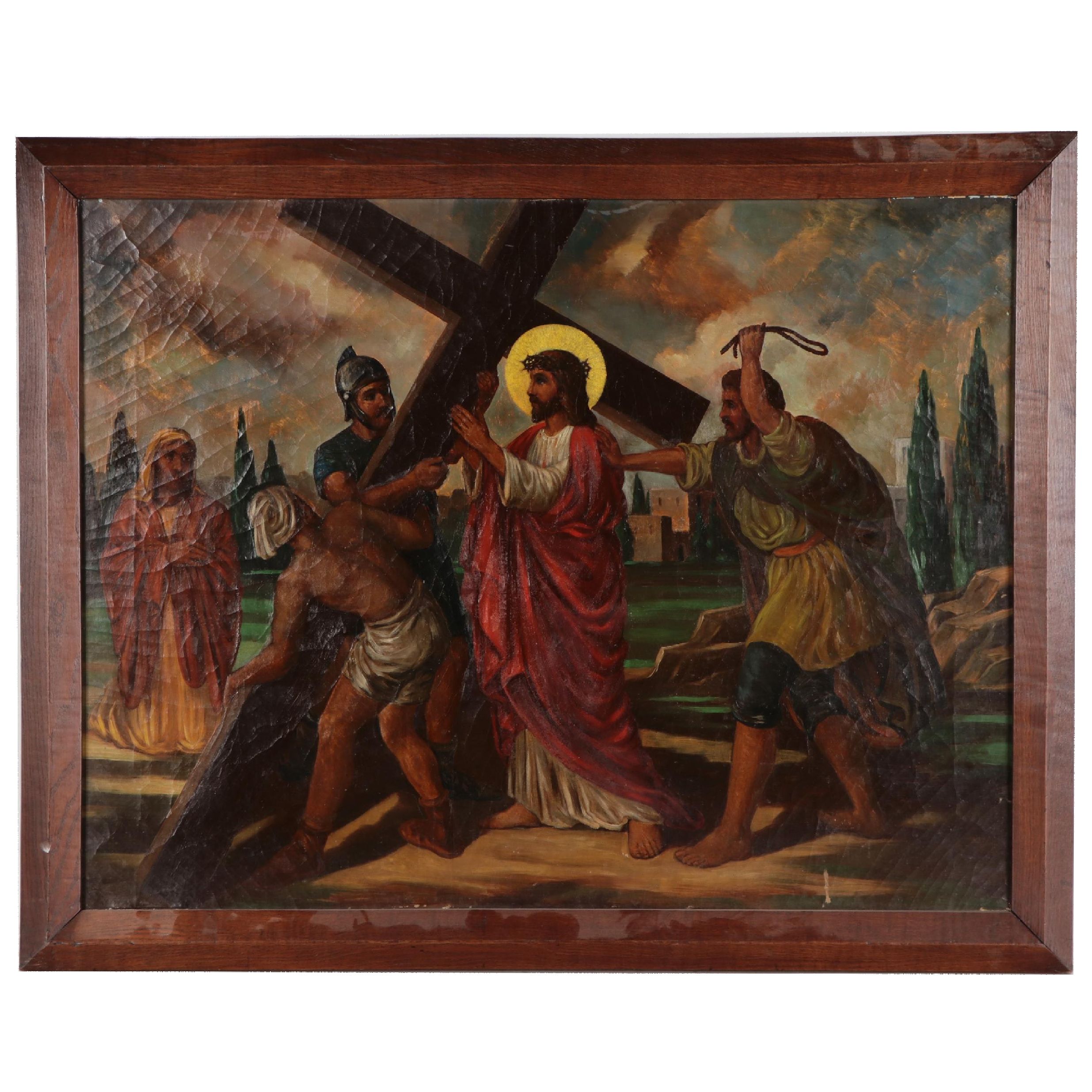 Oil Painting of Fifth Station of the Cross, Early 20th Century
