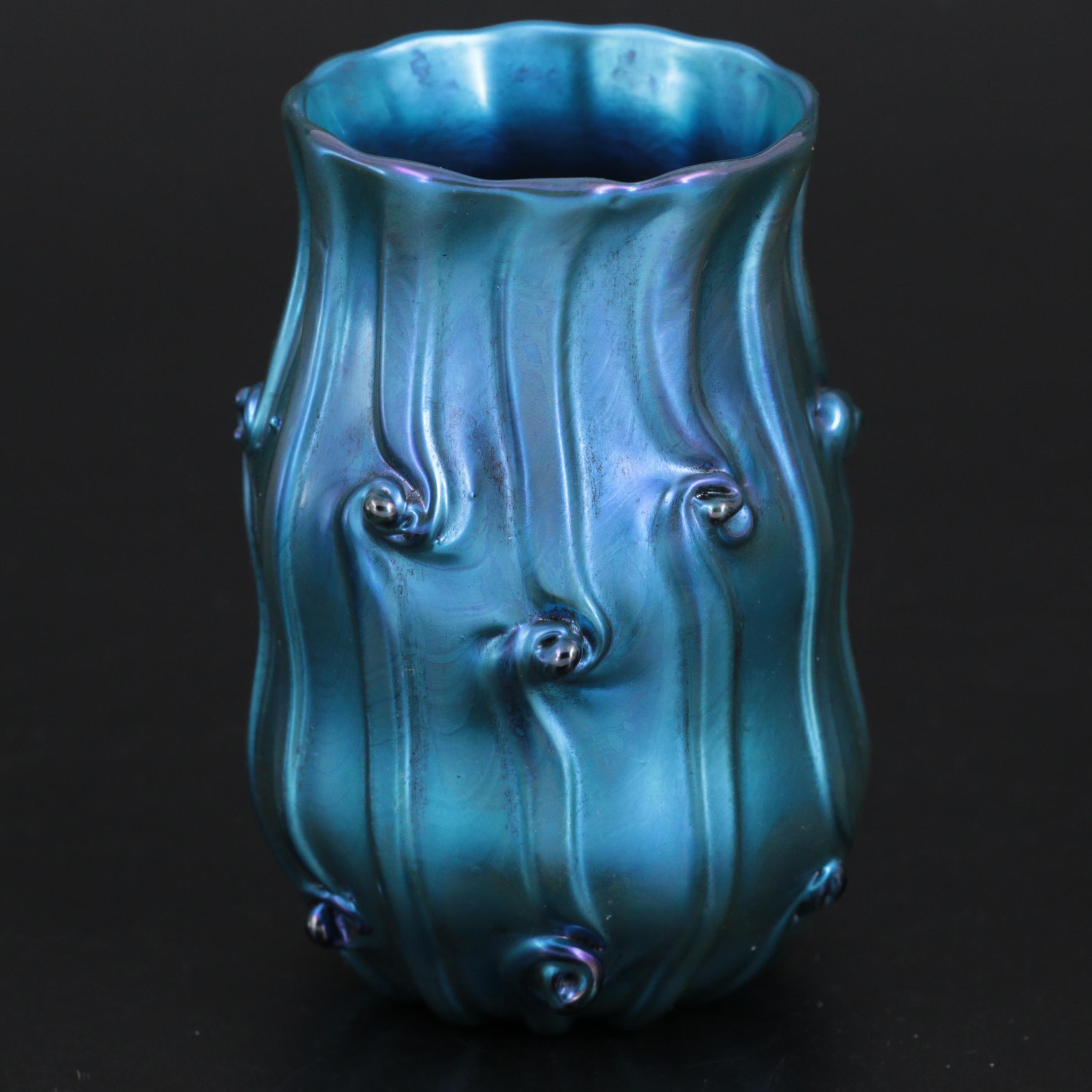 Louis Comfort Tiffany Blue Favrile Art Glass Vase, Early 20th Century