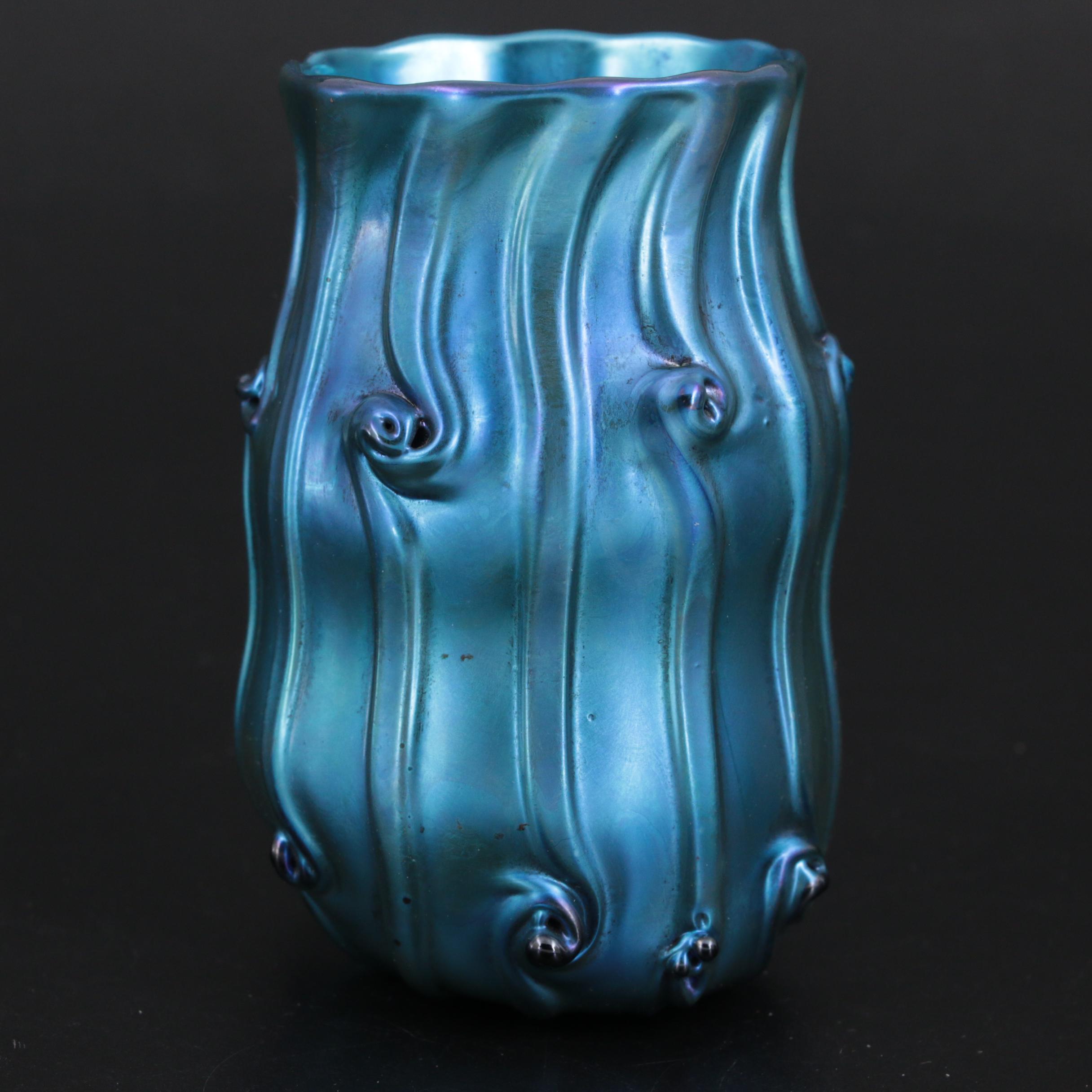 Louis Comfort Tiffany Blue Favrile Art Glass Vase, Early 20th Century
