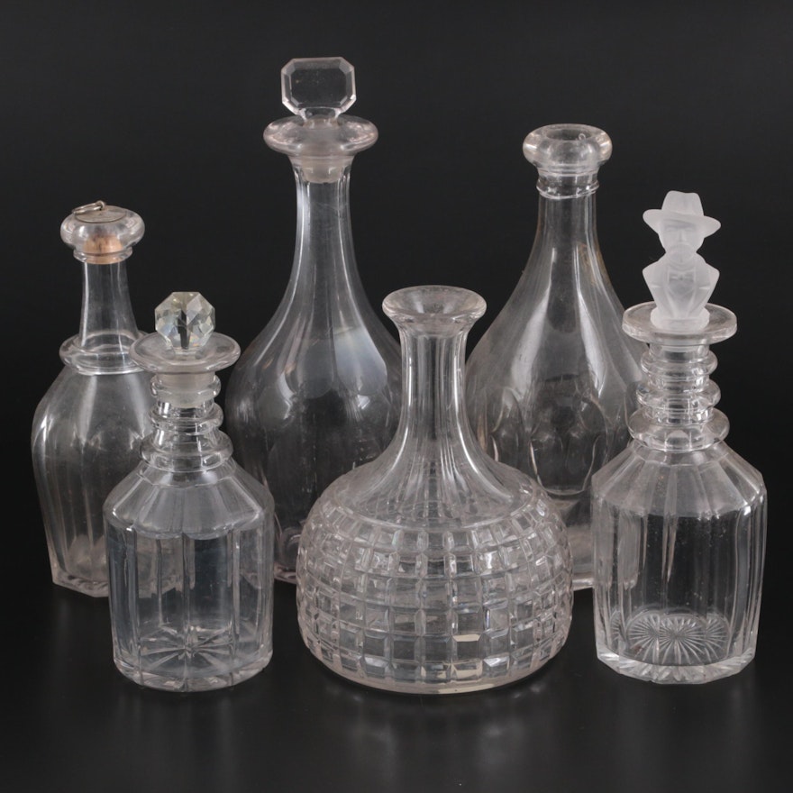 Faceted Clear Glass Decanters with Block Pattern Glass Water Carafe