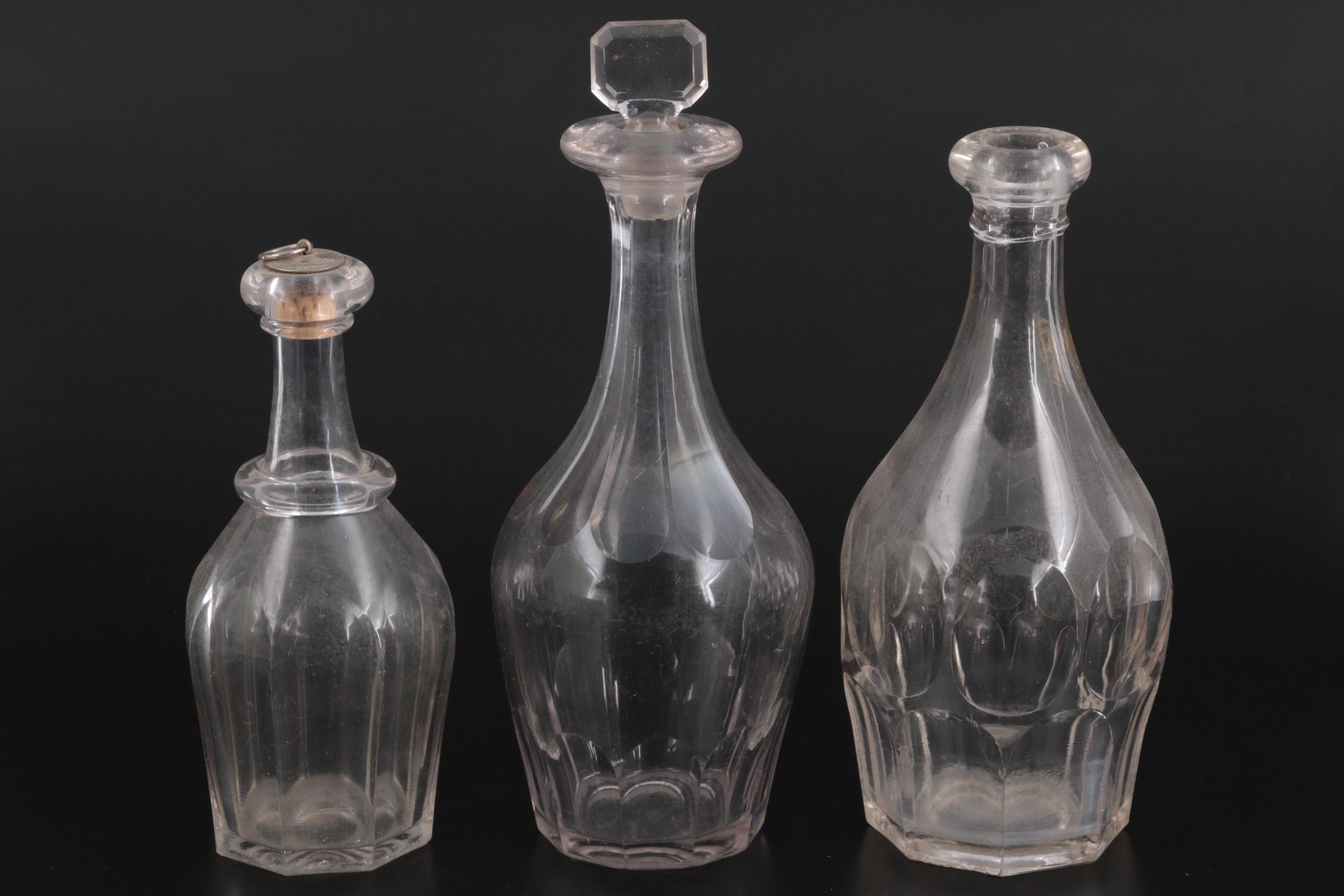 Faceted Clear Glass Decanters with Block Pattern Glass Water Carafe