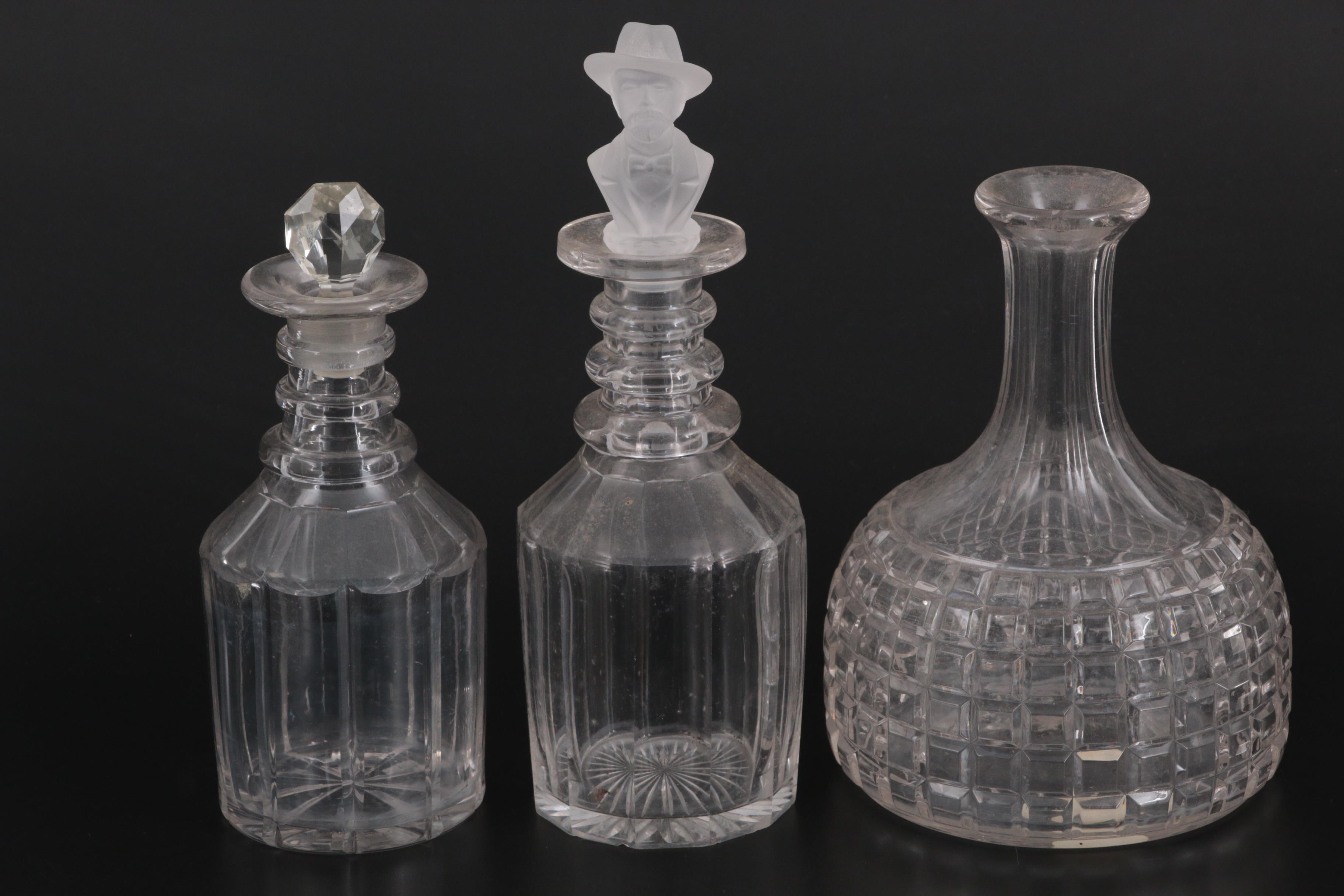 Faceted Clear Glass Decanters with Block Pattern Glass Water Carafe