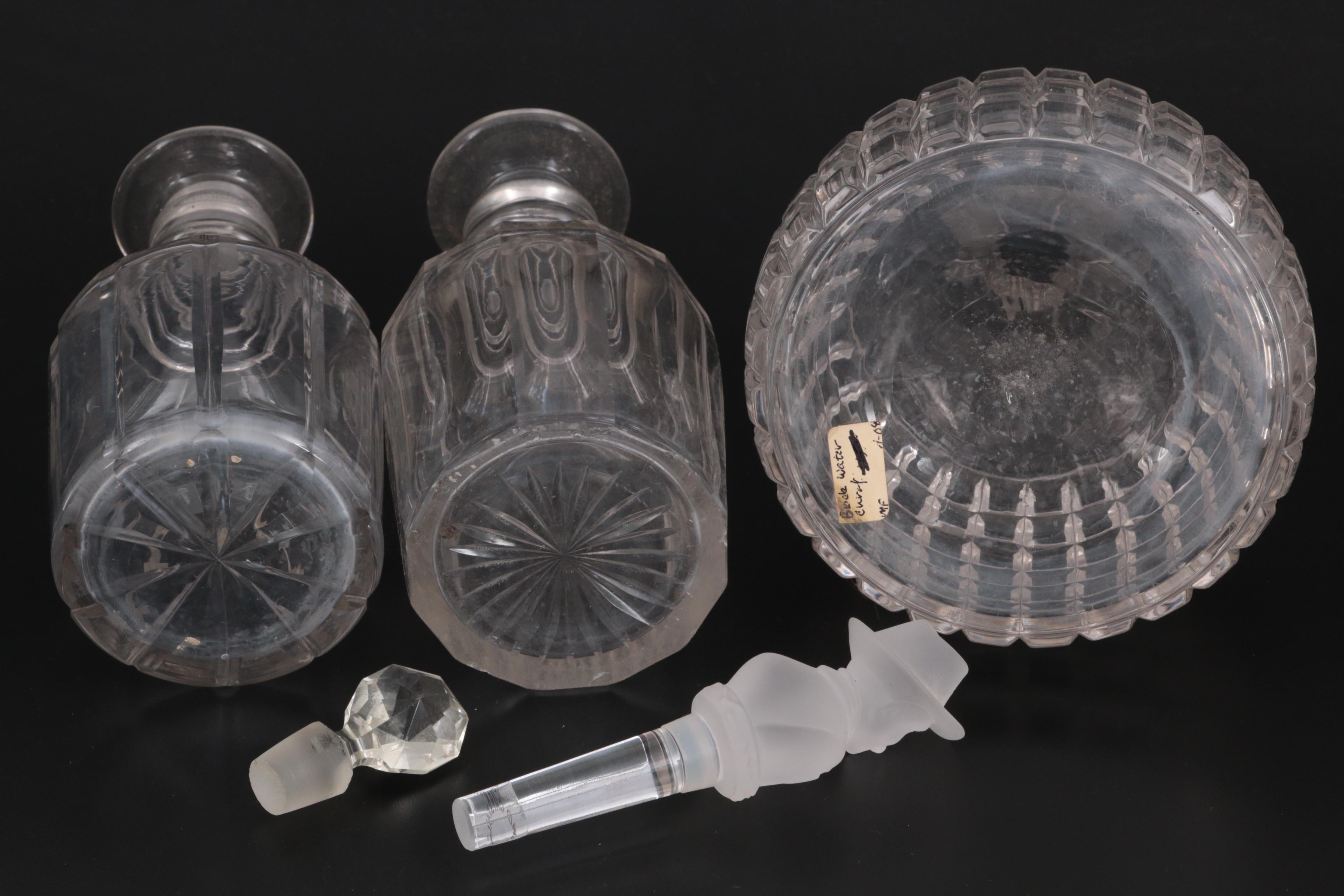 Faceted Clear Glass Decanters with Block Pattern Glass Water Carafe