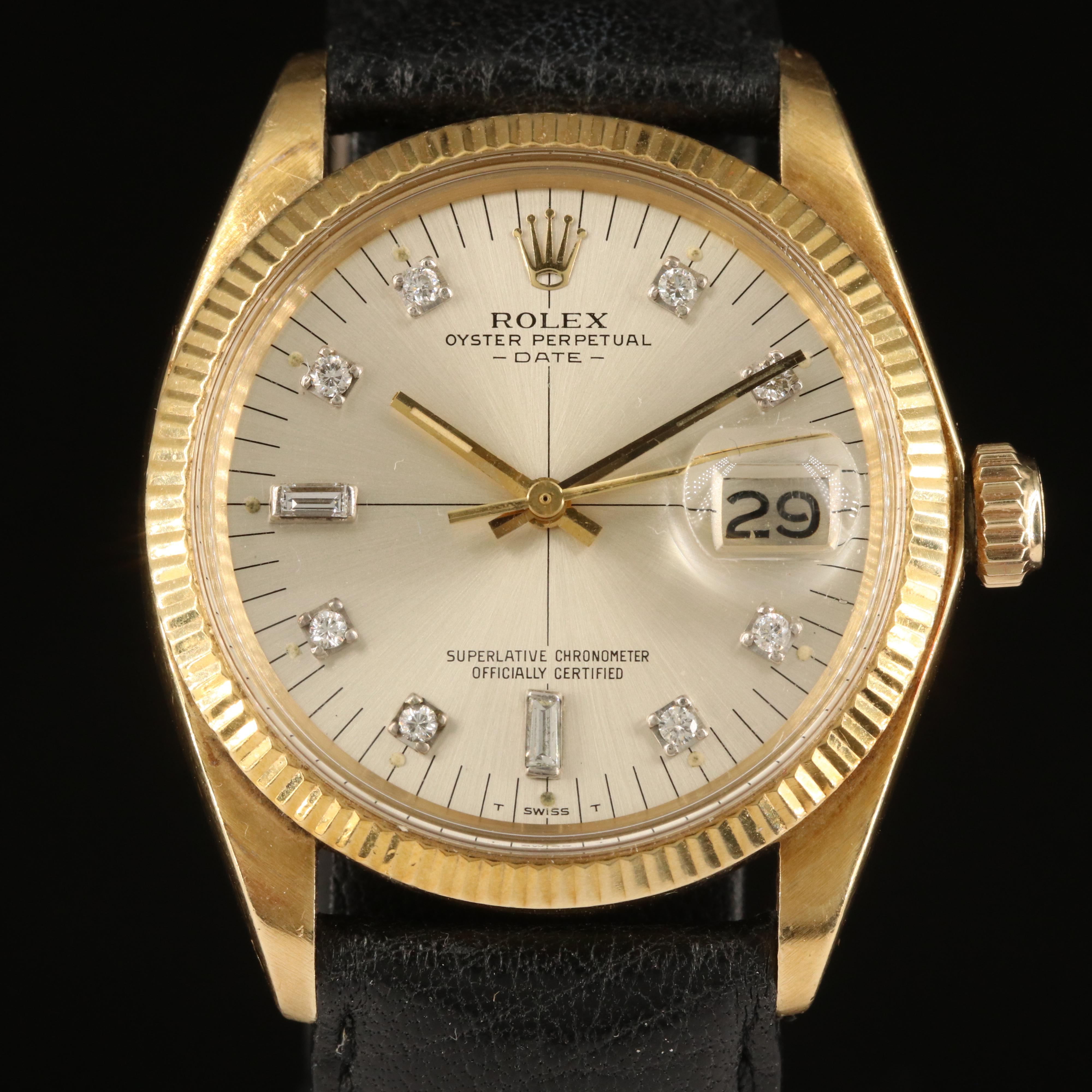 1977 Rolex Date Diamond Dial 14K Watch