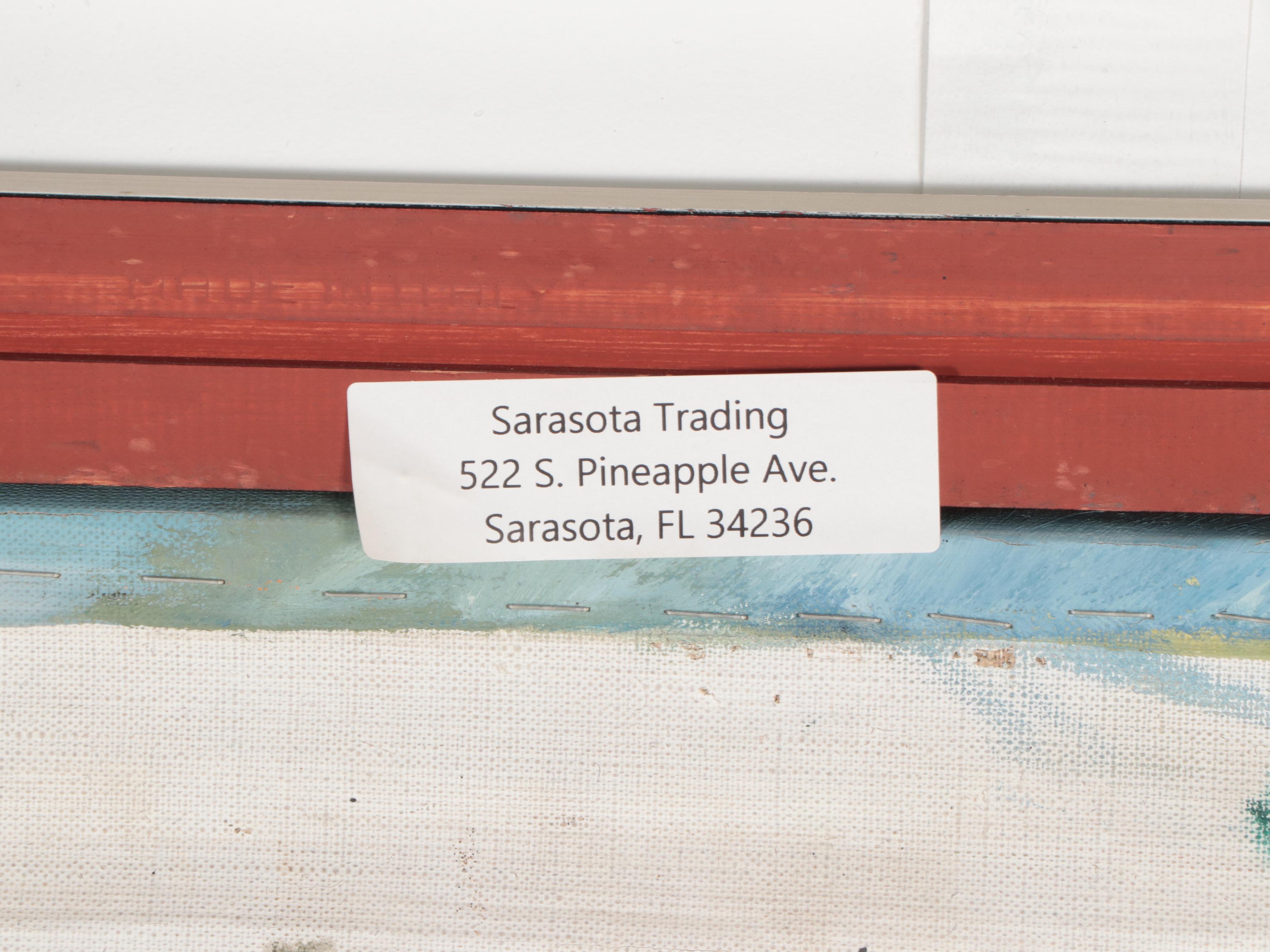 Modernist Style Oil Painting of a Harbor Scene, Mid-20th Century