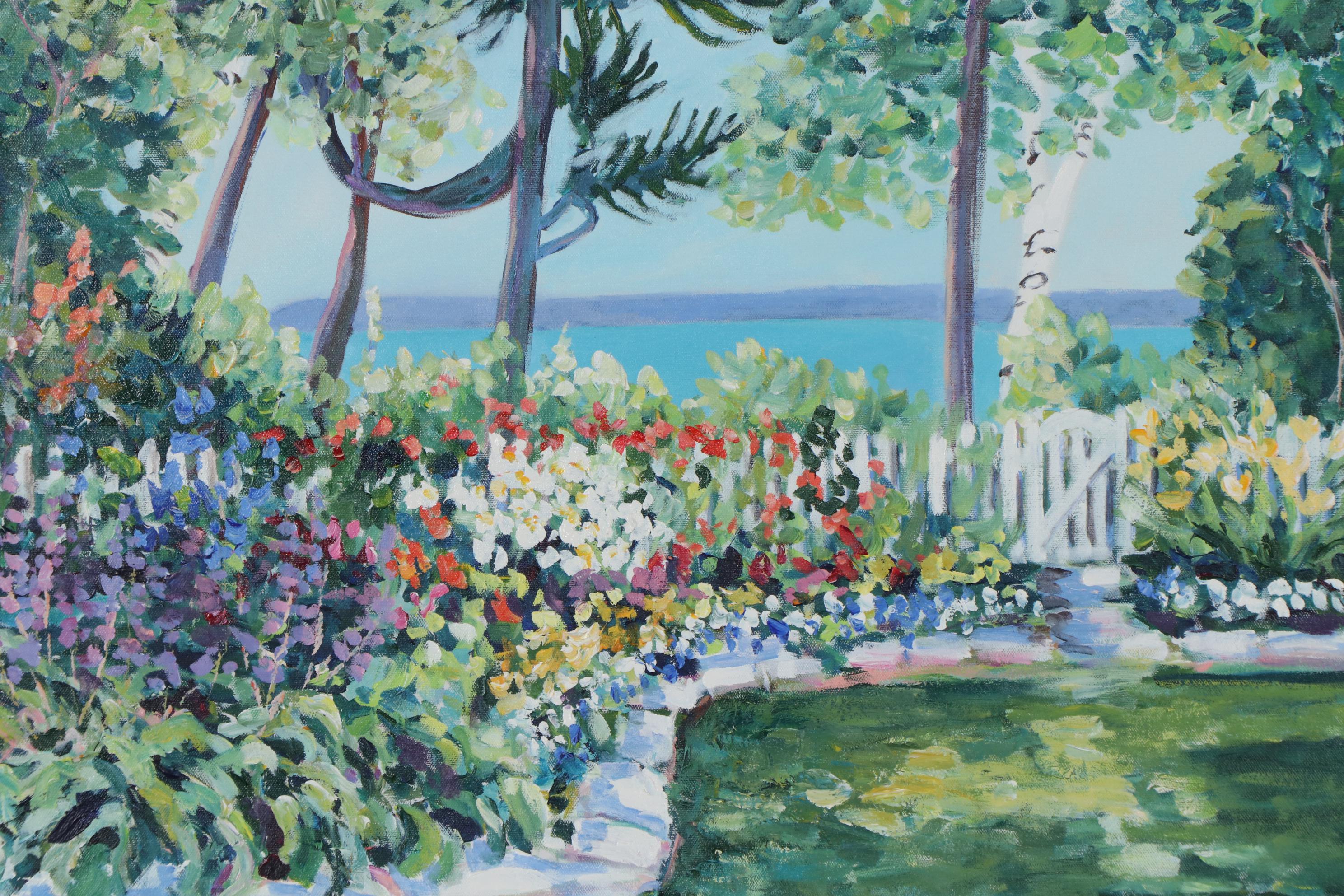 Garden Landscape Oil Painting, Late 20th Century
