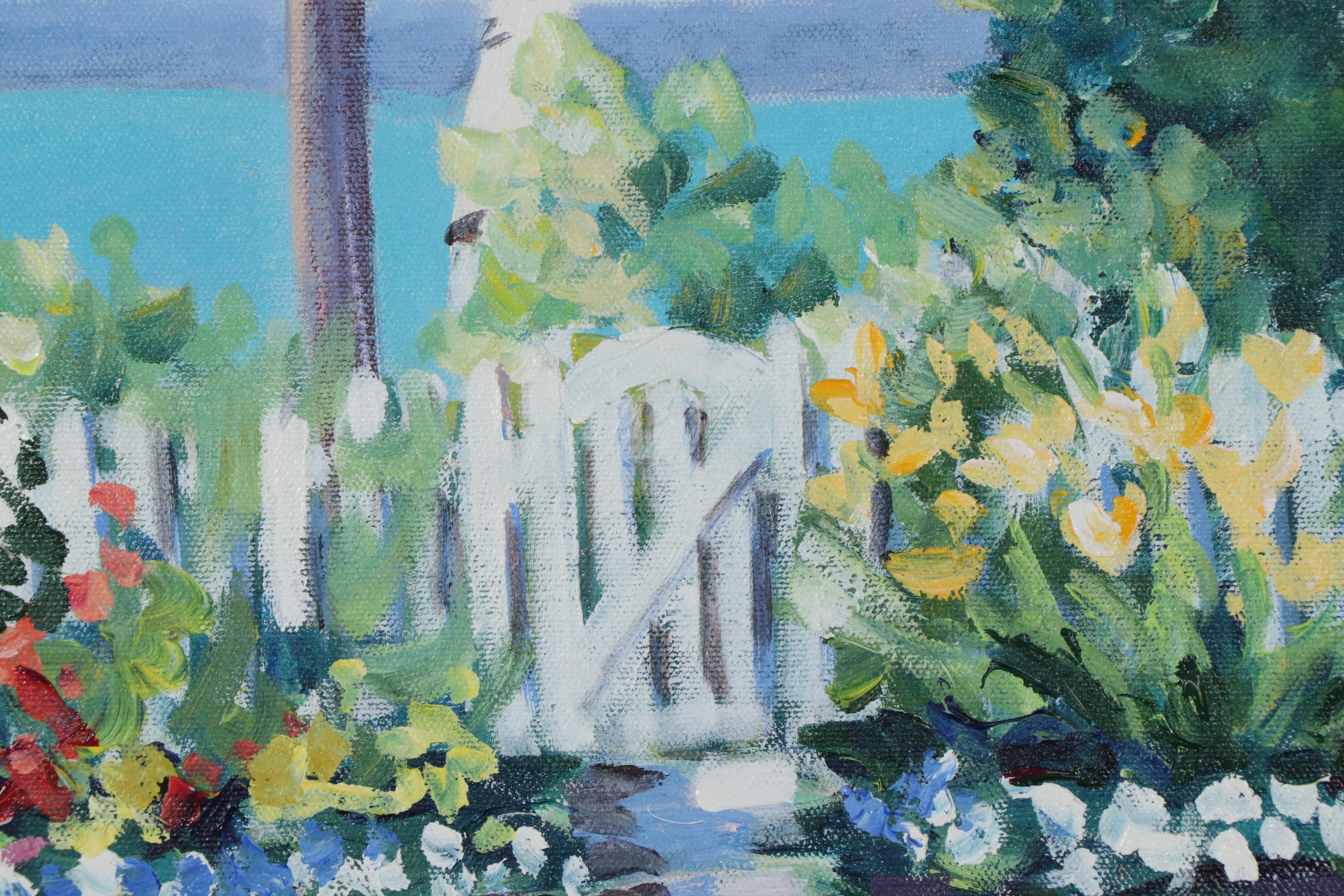 Garden Landscape Oil Painting, Late 20th Century