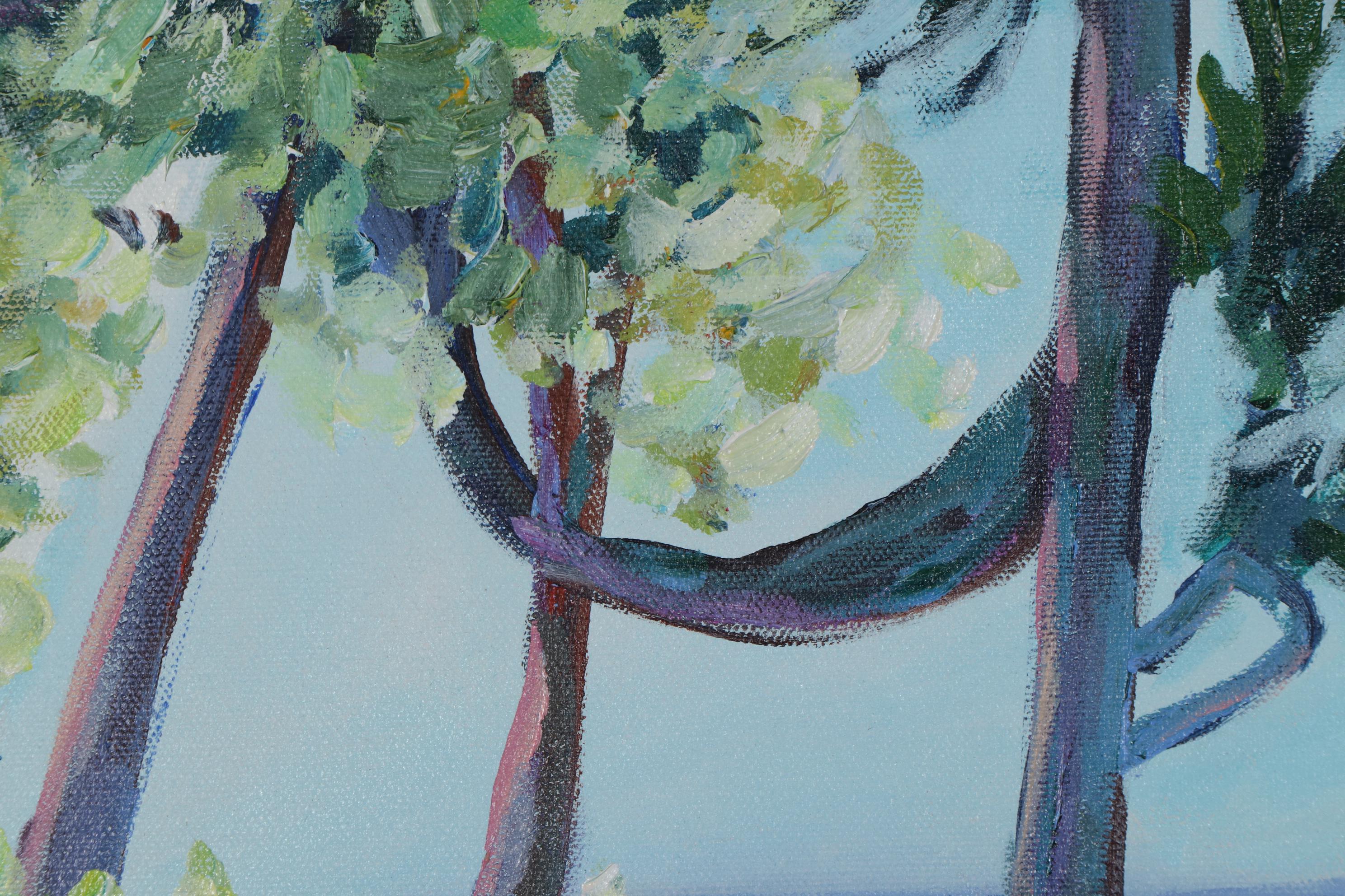 Garden Landscape Oil Painting, Late 20th Century