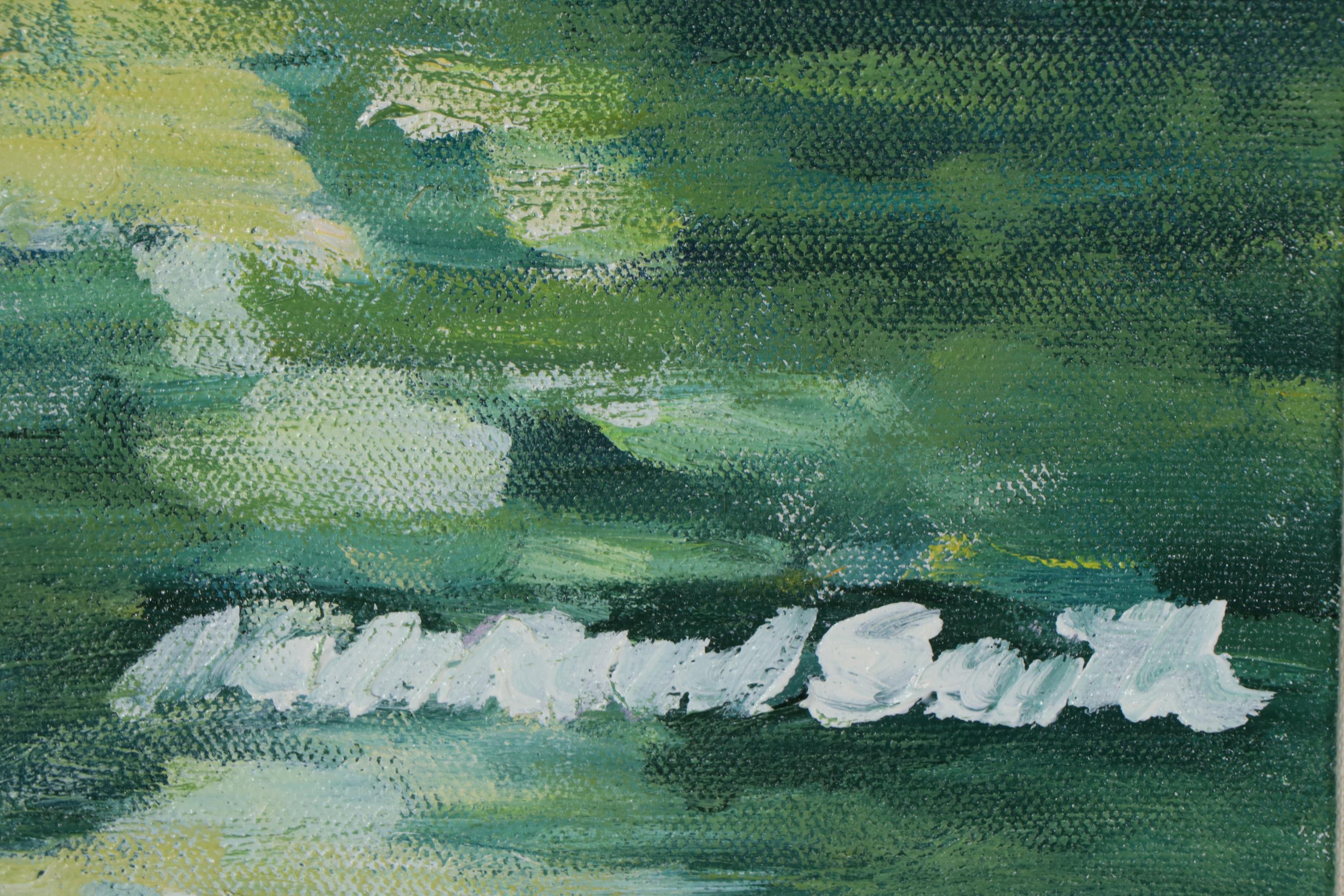 Garden Landscape Oil Painting, Late 20th Century