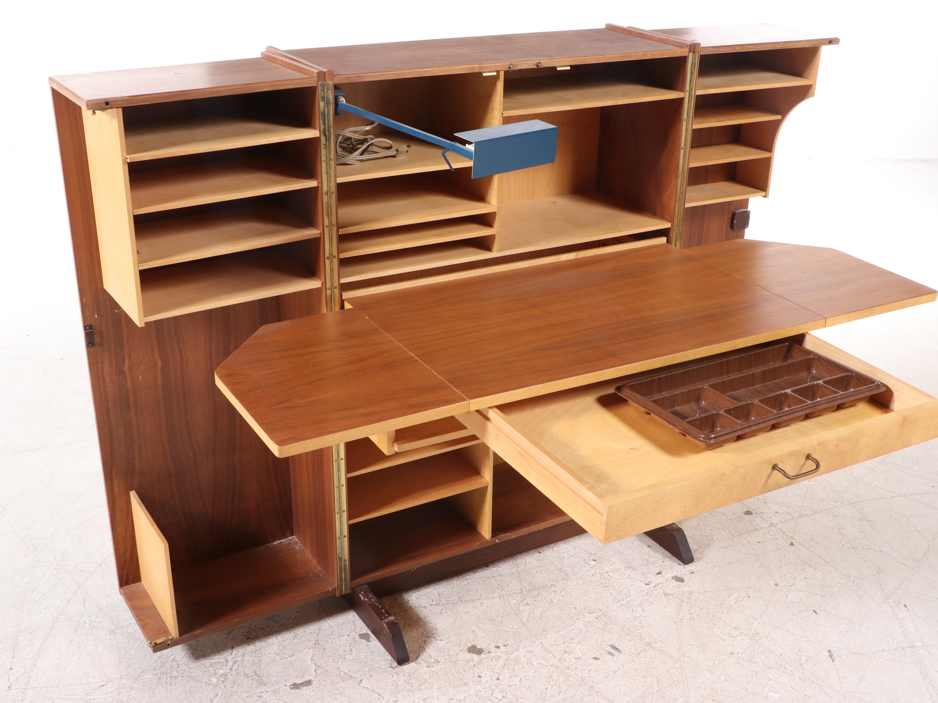 Mid Century Modern Teak and Maple "Magic Box" Desk, Poss. Mummenthaler & Meier
