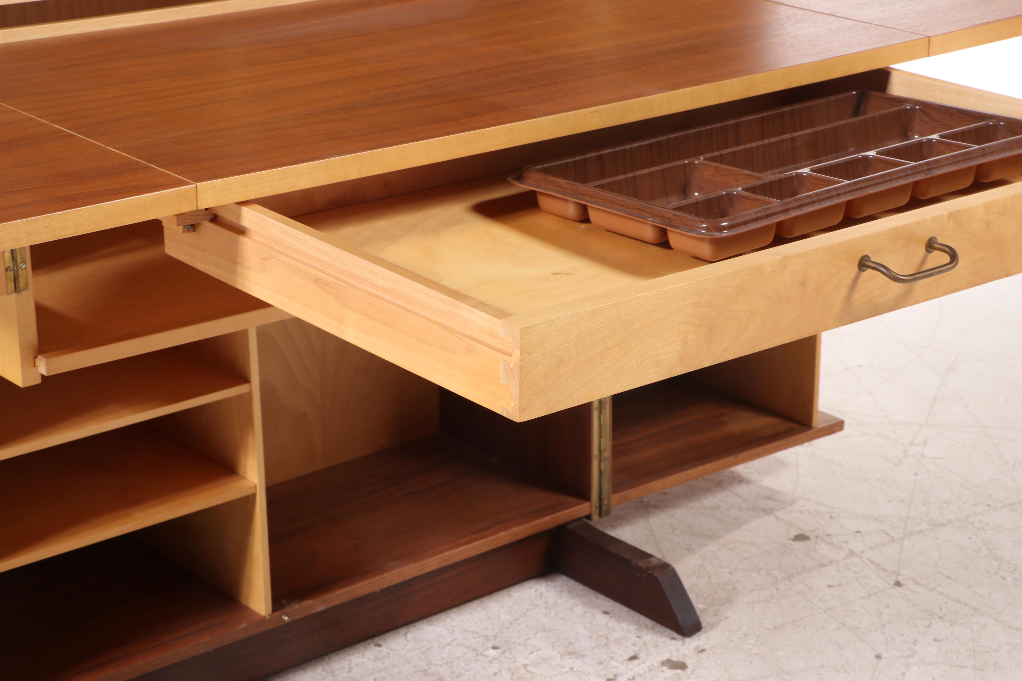 Mid Century Modern Teak and Maple "Magic Box" Desk, Poss. Mummenthaler & Meier