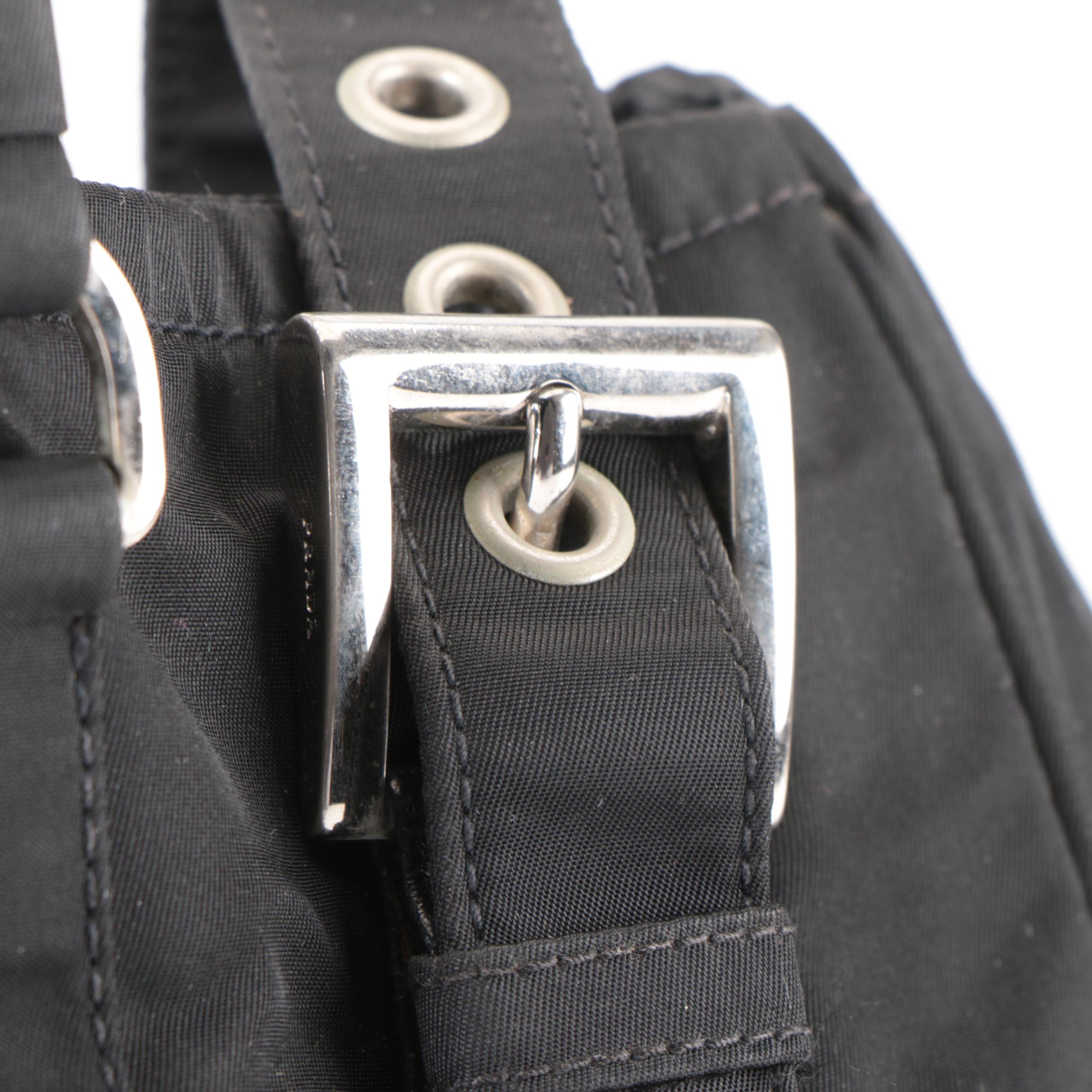 Prada Buckled Tote Bag in Black Tessuto Nylon