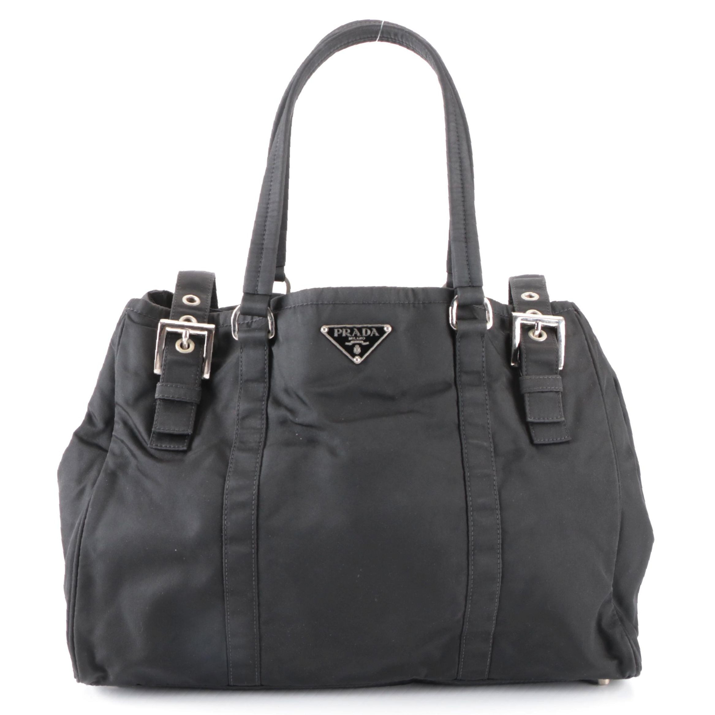 Prada Buckled Tote Bag in Black Tessuto Nylon