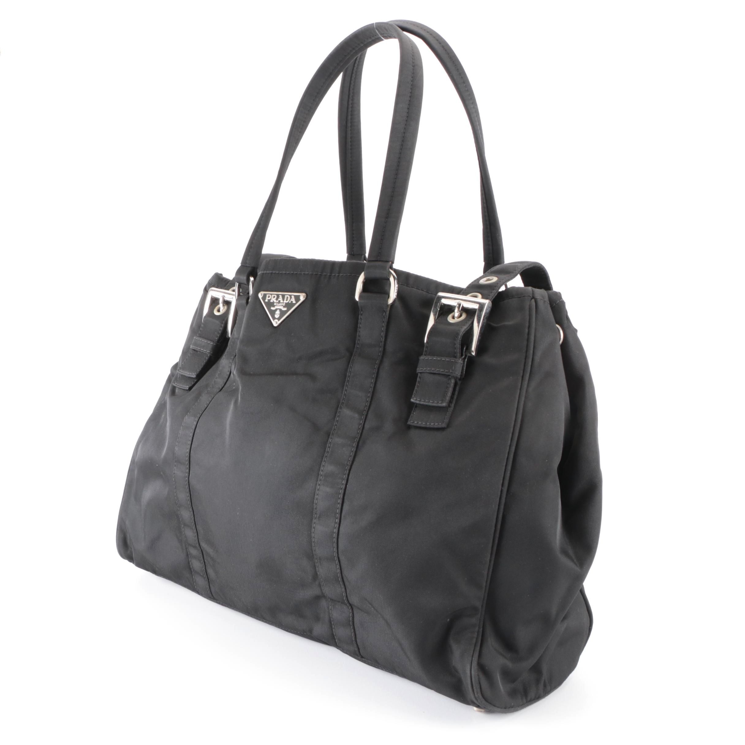 Prada Buckled Tote Bag in Black Tessuto Nylon