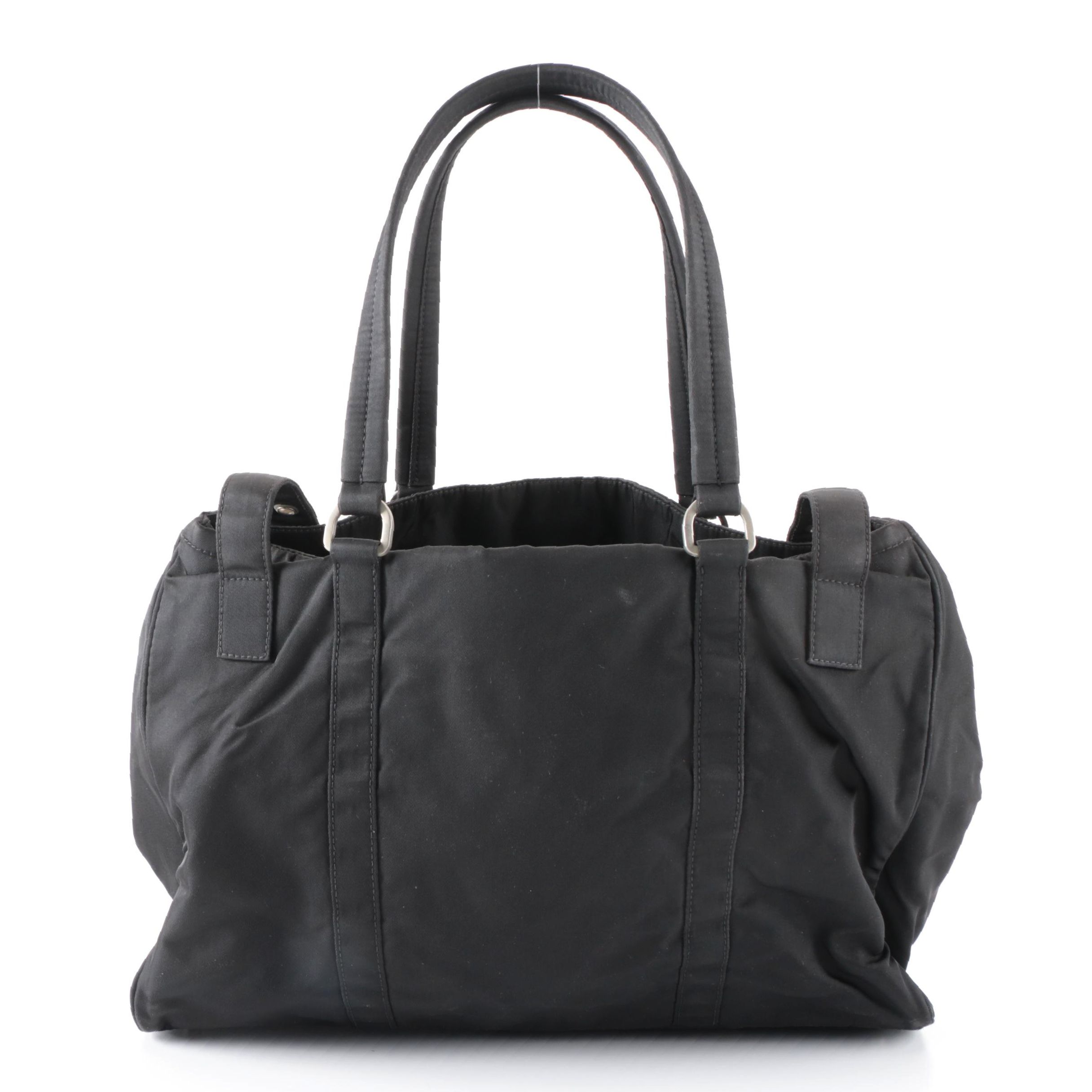 Prada Buckled Tote Bag in Black Tessuto Nylon
