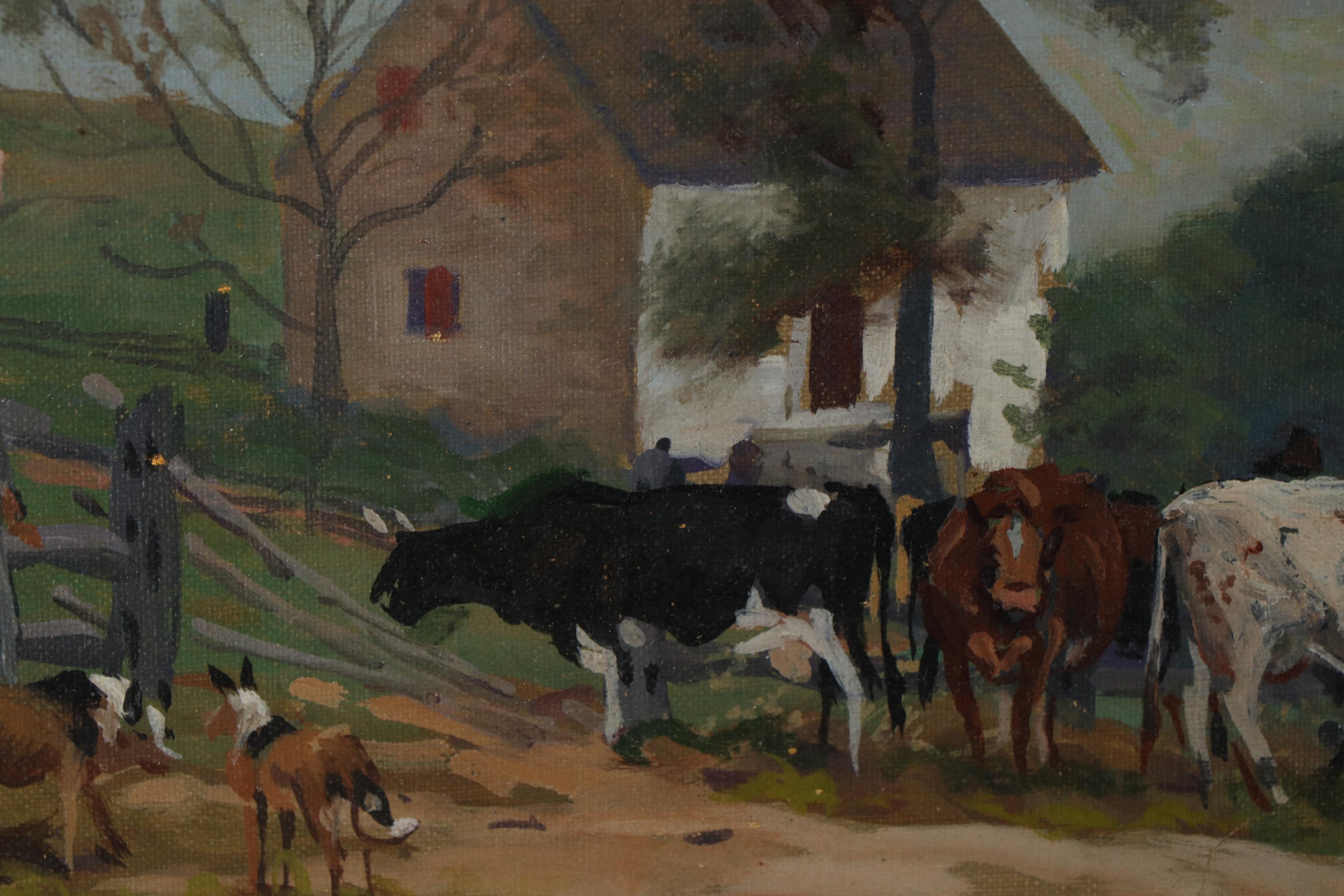 William Henry Drake Pastoral Farm Scene Oil Painting, 1908