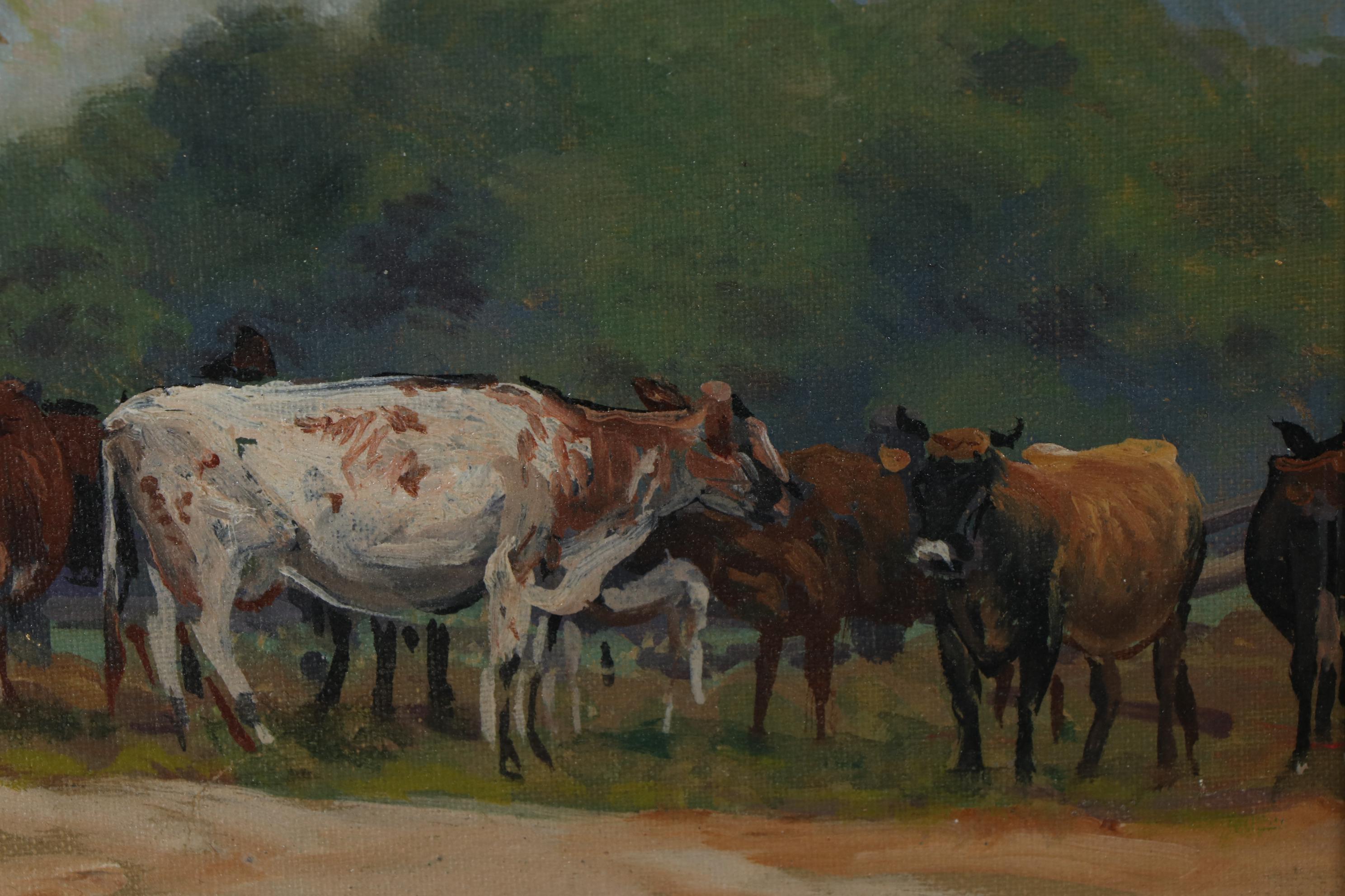 William Henry Drake Pastoral Farm Scene Oil Painting, 1908