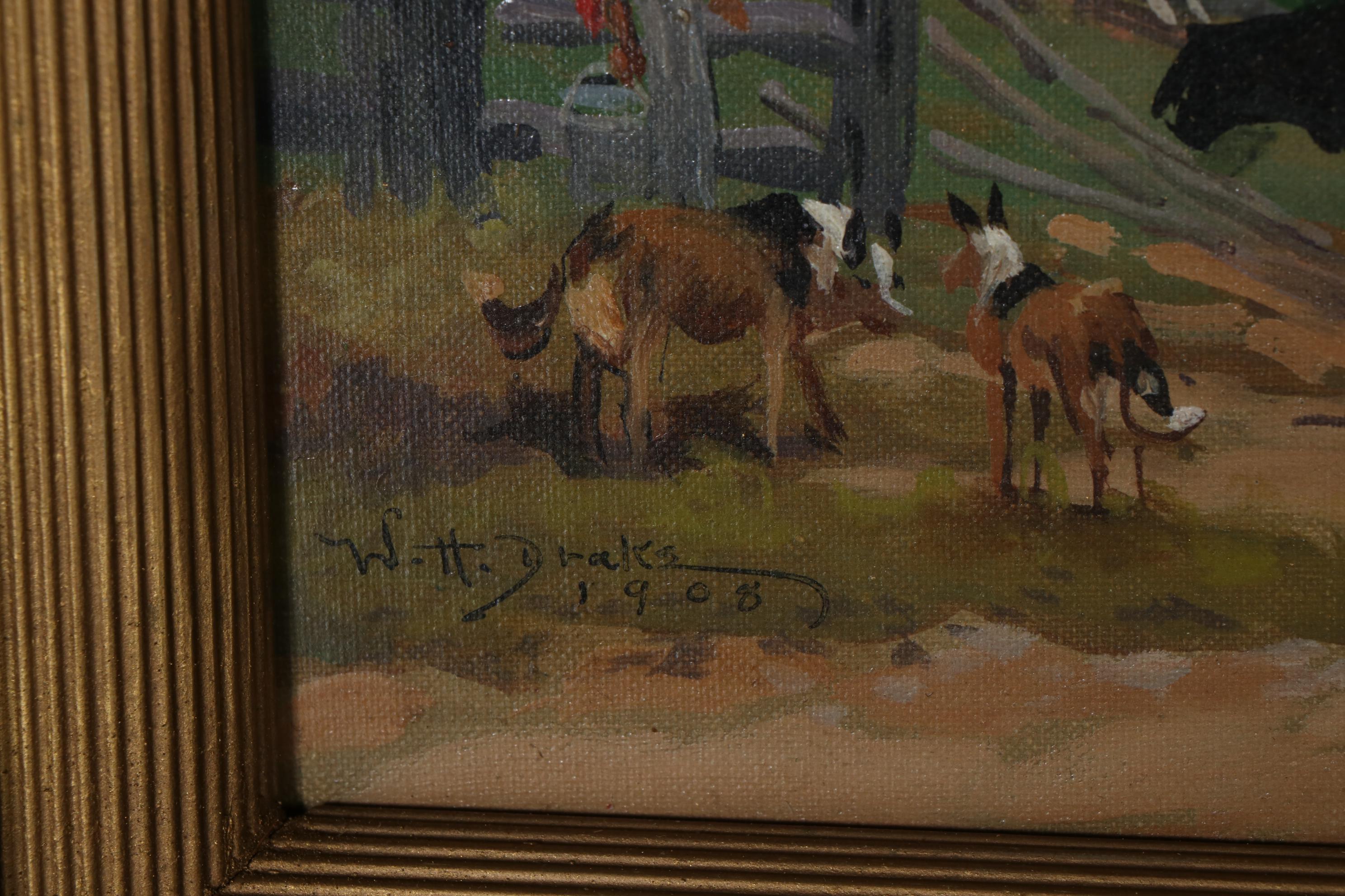 William Henry Drake Pastoral Farm Scene Oil Painting, 1908