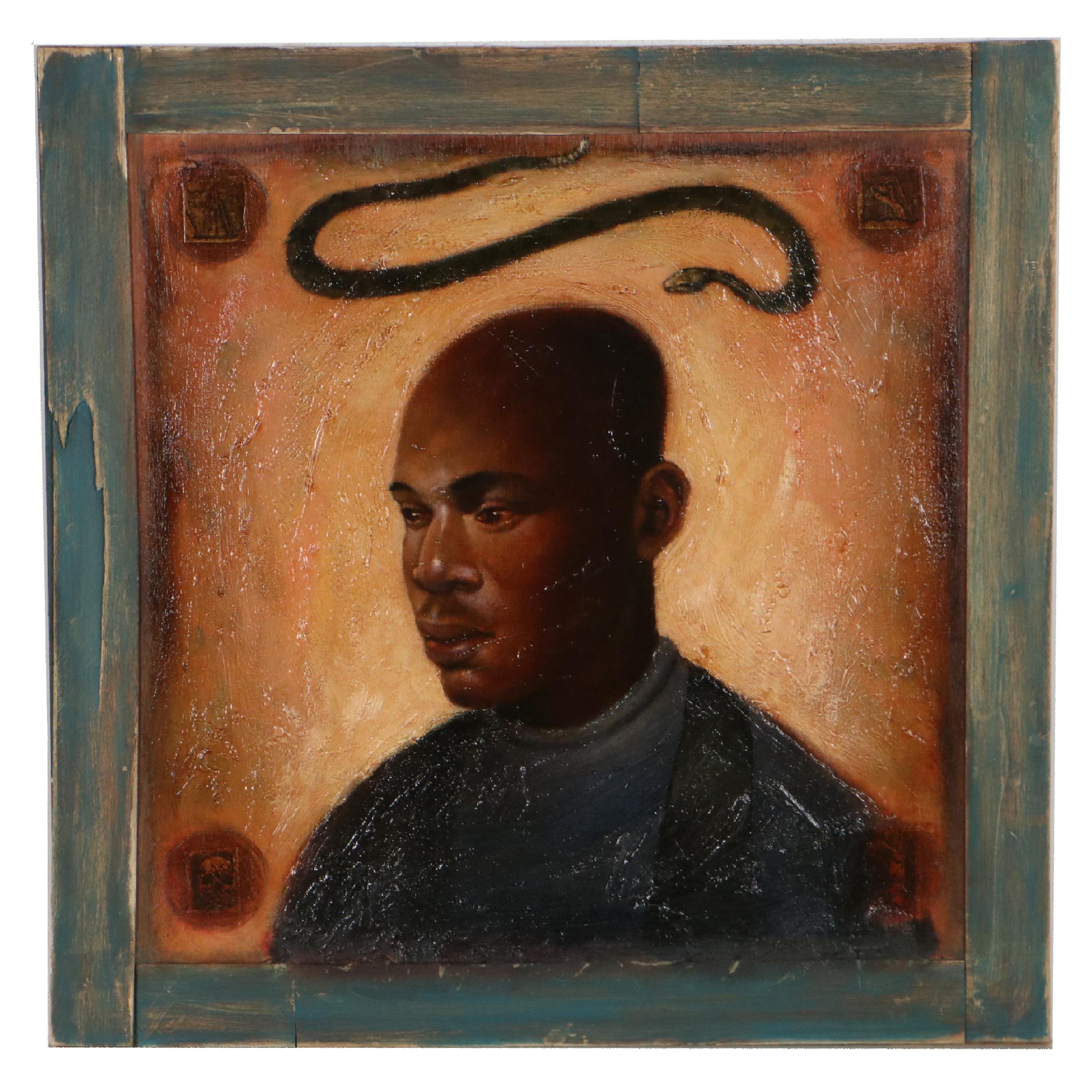 Joseph Daniel Fiedler Oil Painting "Snakeman," 21st Century