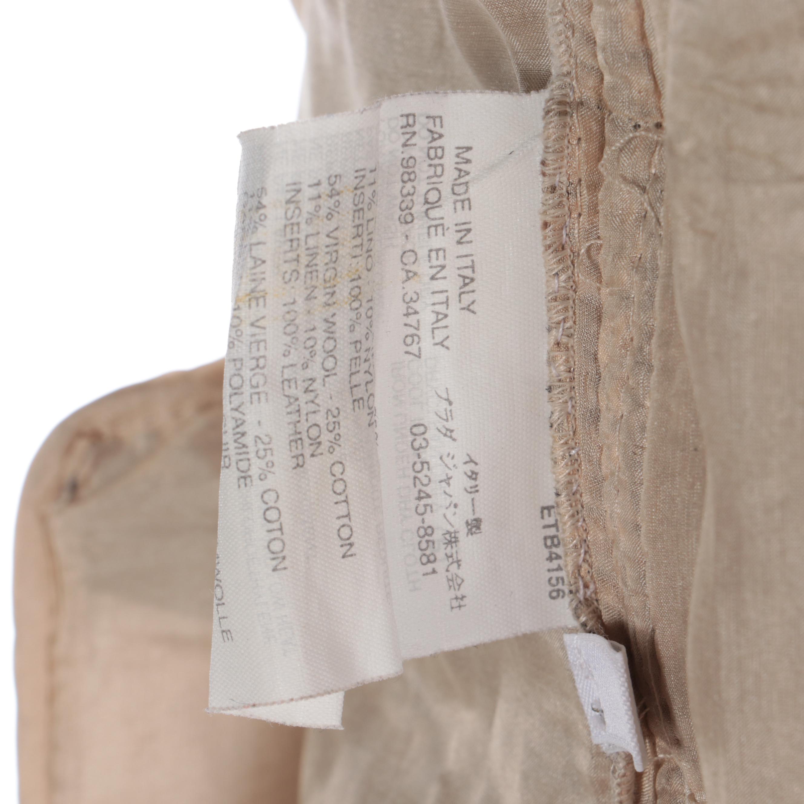 Prada Bouclé Tweed Coat with Notched Collar, Belt, and Leather Trim