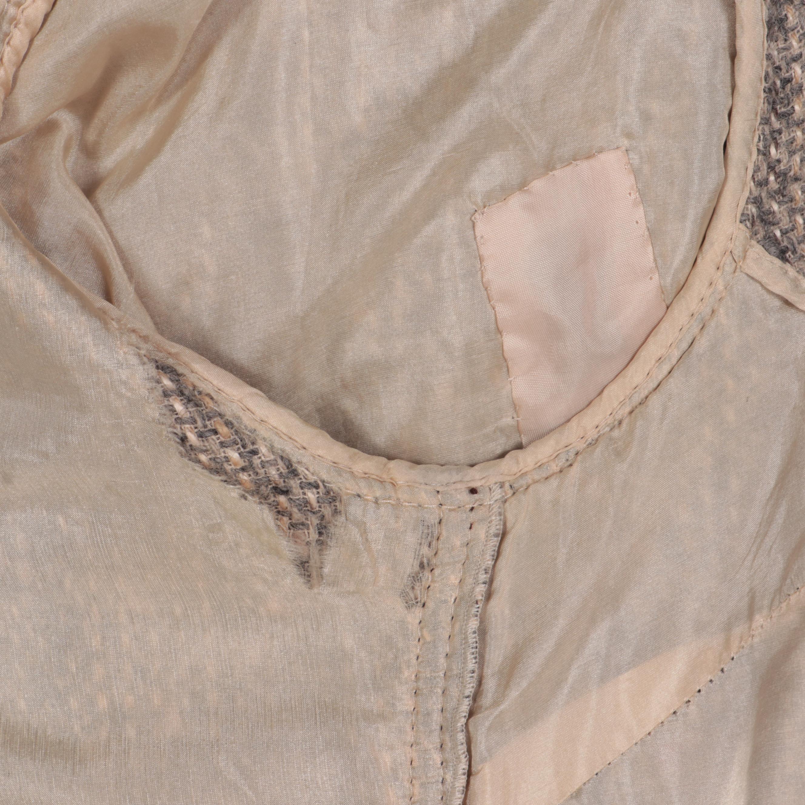 Prada Bouclé Tweed Coat with Notched Collar, Belt, and Leather Trim