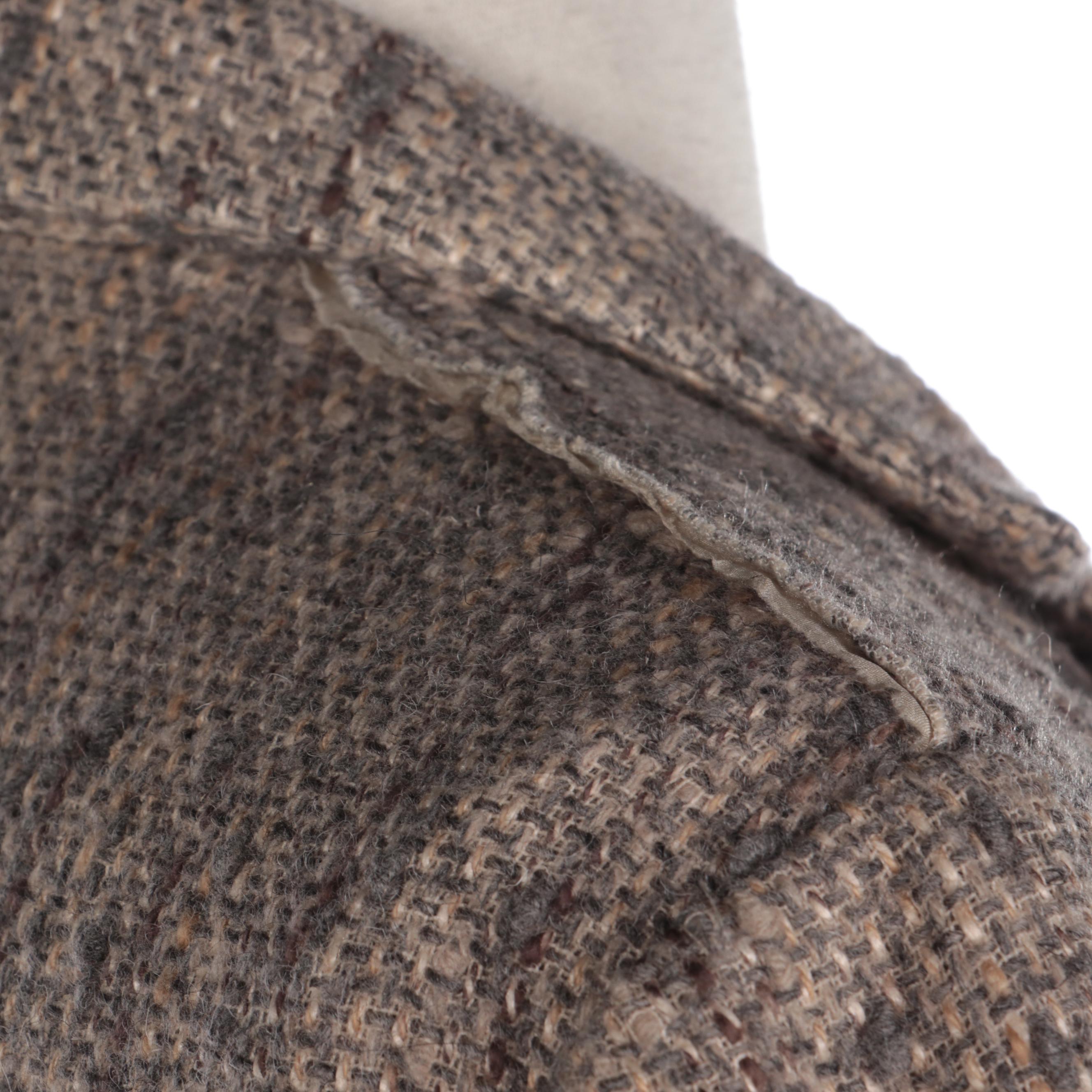 Prada Bouclé Tweed Coat with Notched Collar, Belt, and Leather Trim