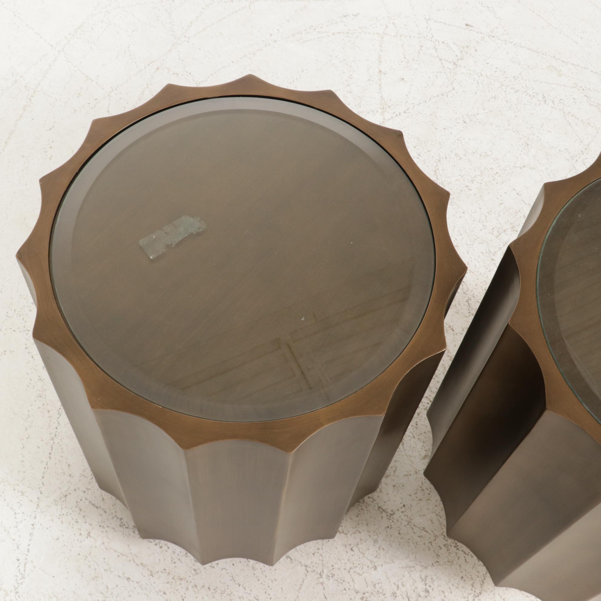 Pair of Madison Park "Ortega" Glass Top Side Tables