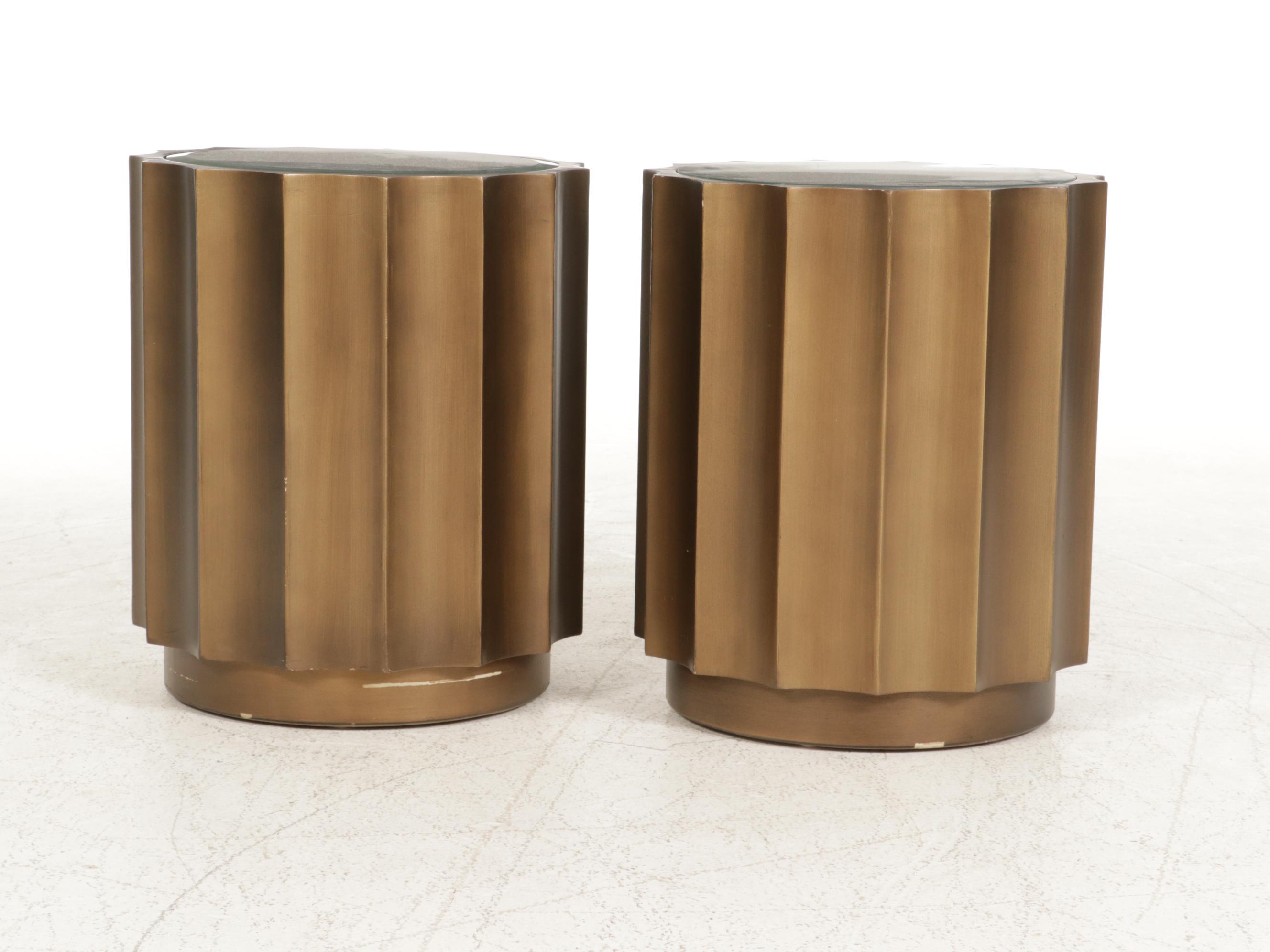 Pair of Madison Park "Ortega" Glass Top Side Tables