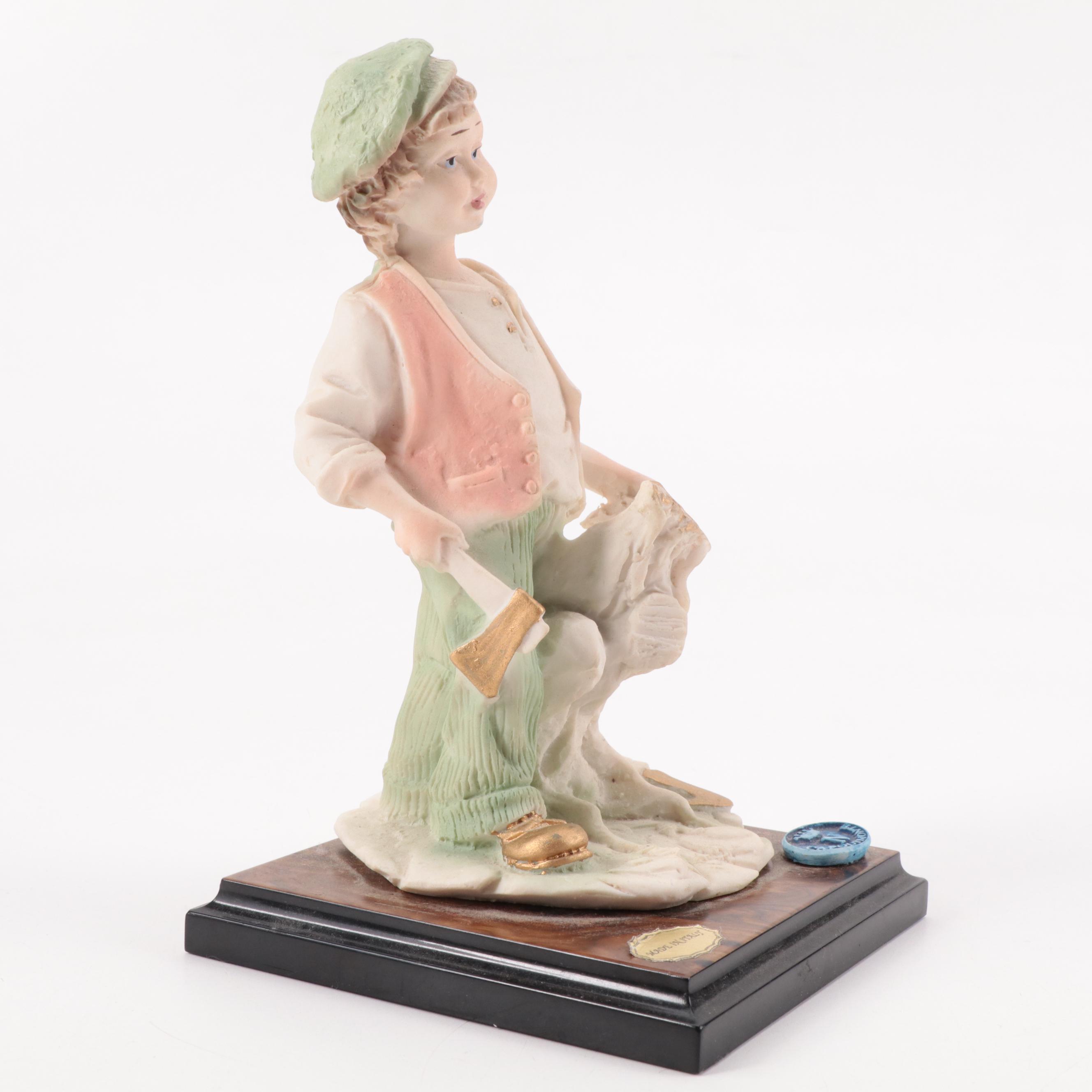 Capodimonte Boy with Axe Resin Figurine, Late 20th Century