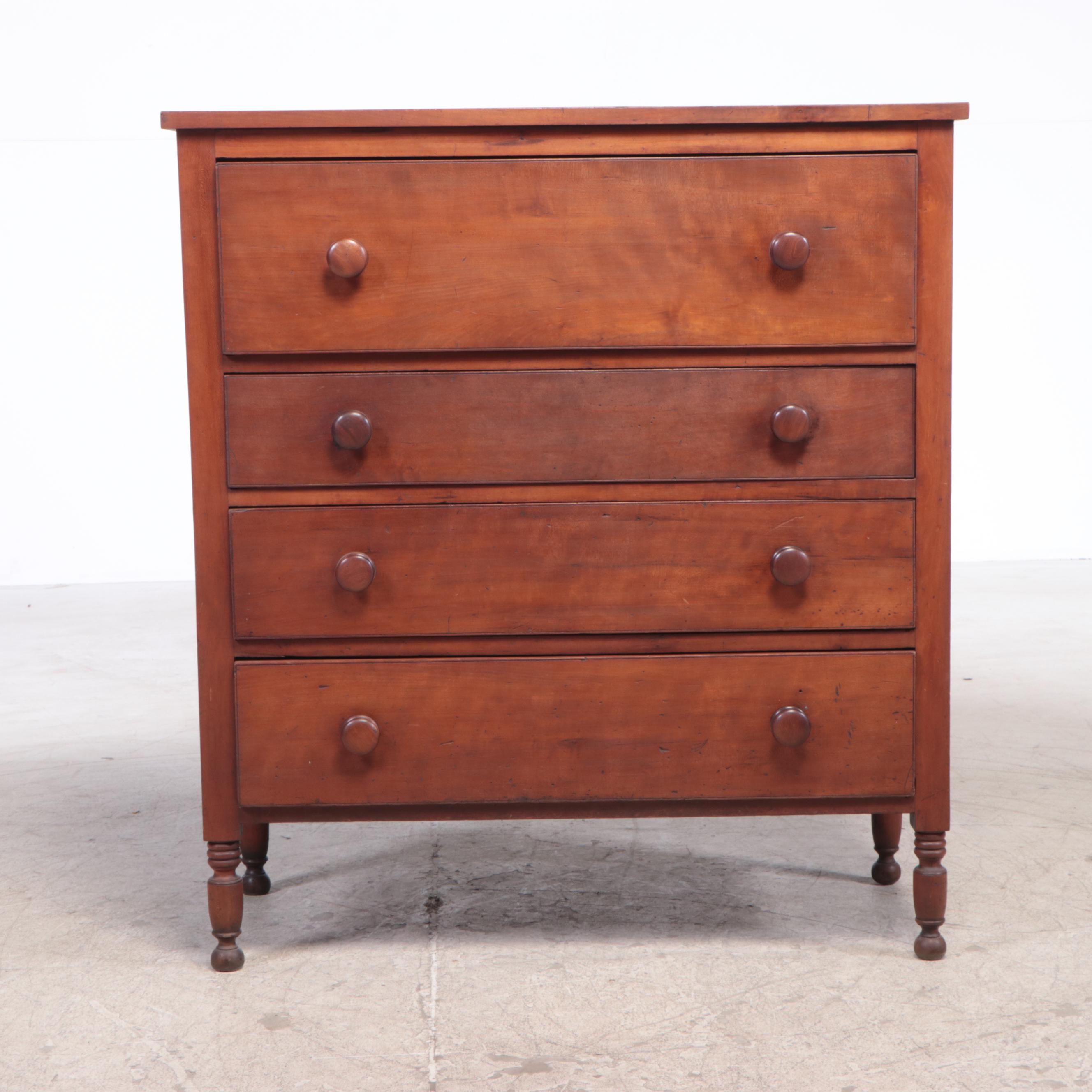 Late Federal Cherrywood Four-Drawer Chest, Second Quarter 19th Century
