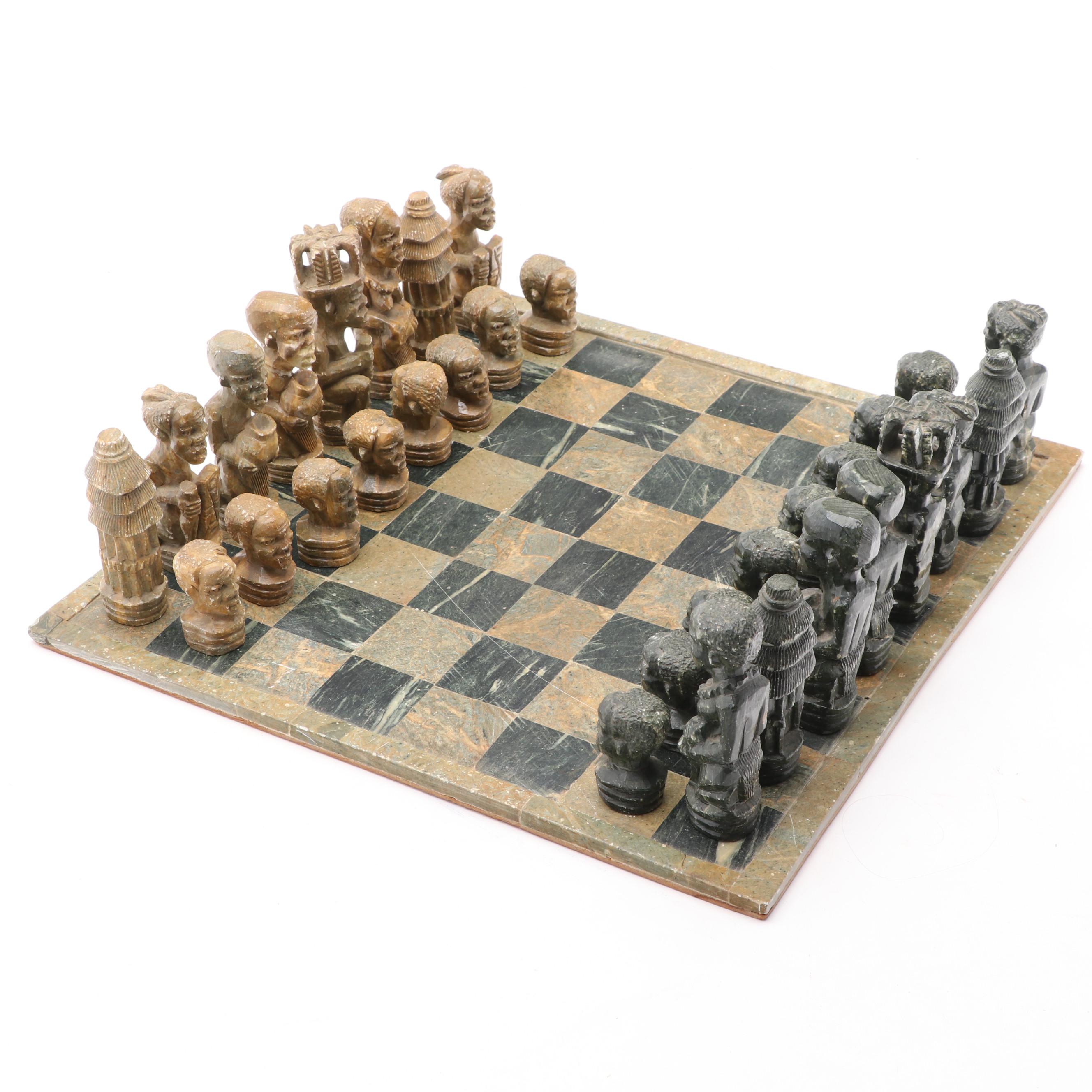 African Carved Soapstone Chess Set