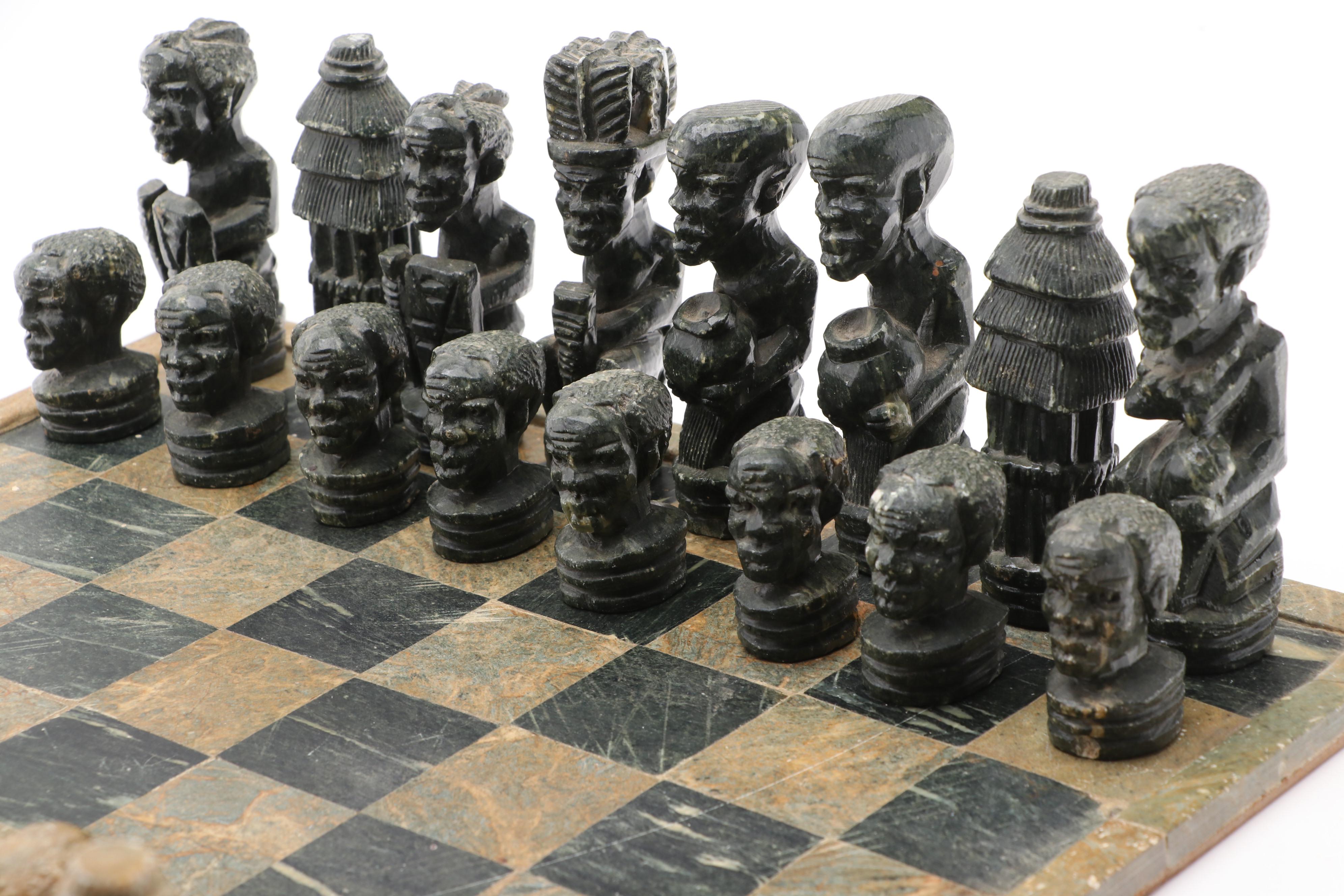 African Carved Soapstone Chess Set