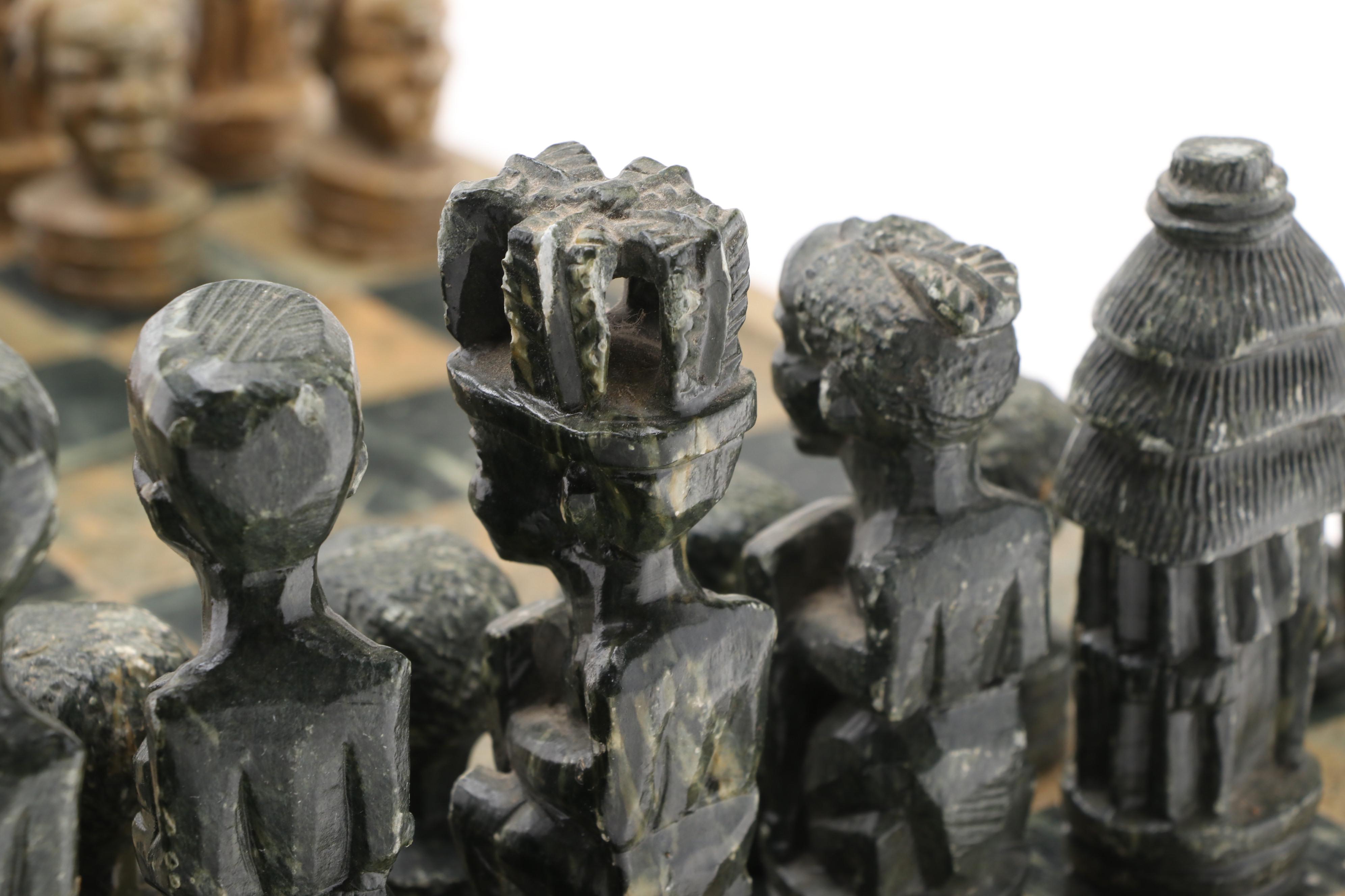 African Carved Soapstone Chess Set