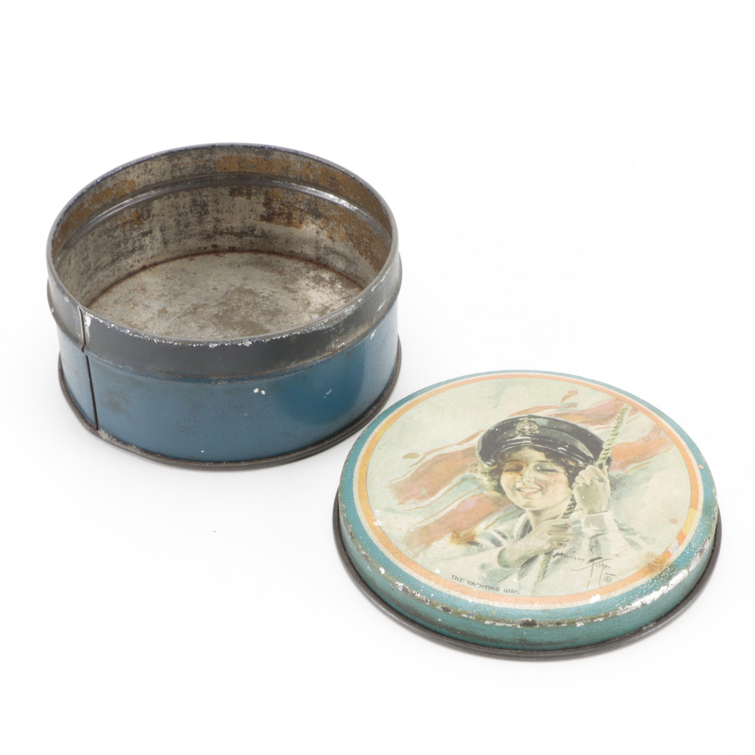 Tindeco "The Yachting Girl" Candy Tin with German Shaving Mug and Other Décor