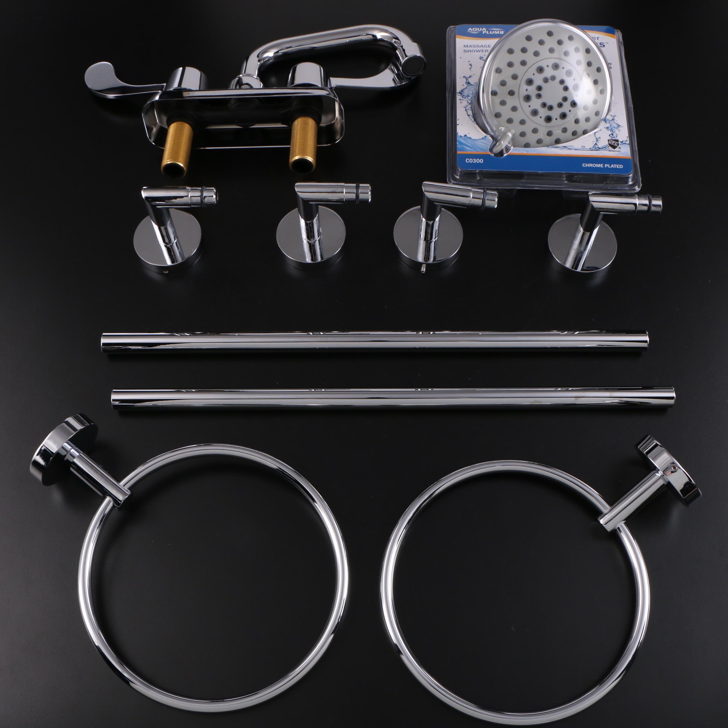 18'' Towel Bars, Towel Rings, Showerhead, 2-Handle Handicap Laundry Tray Faucet