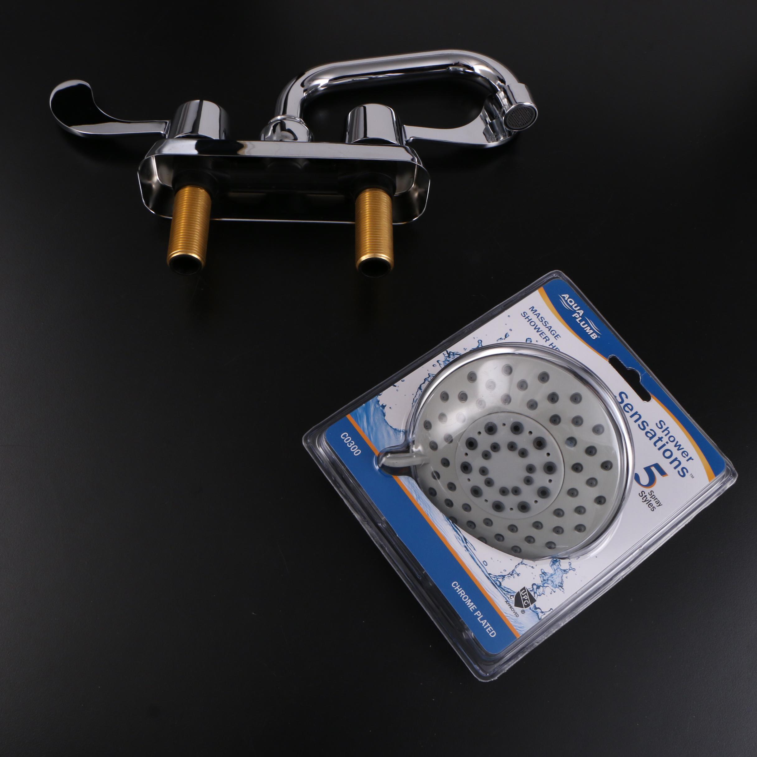 18'' Towel Bars, Towel Rings, Showerhead, 2-Handle Handicap Laundry Tray Faucet