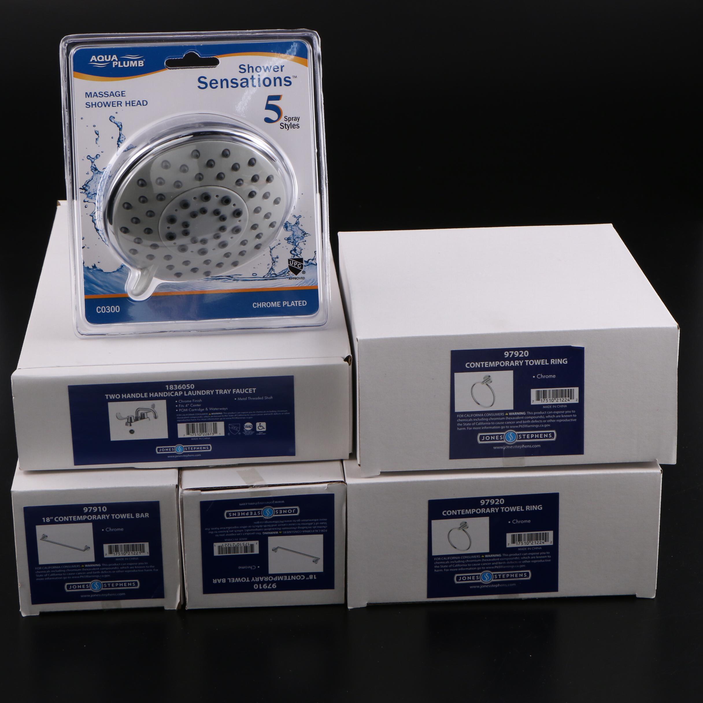 18'' Towel Bars, Towel Rings, Showerhead, 2-Handle Handicap Laundry Tray Faucet