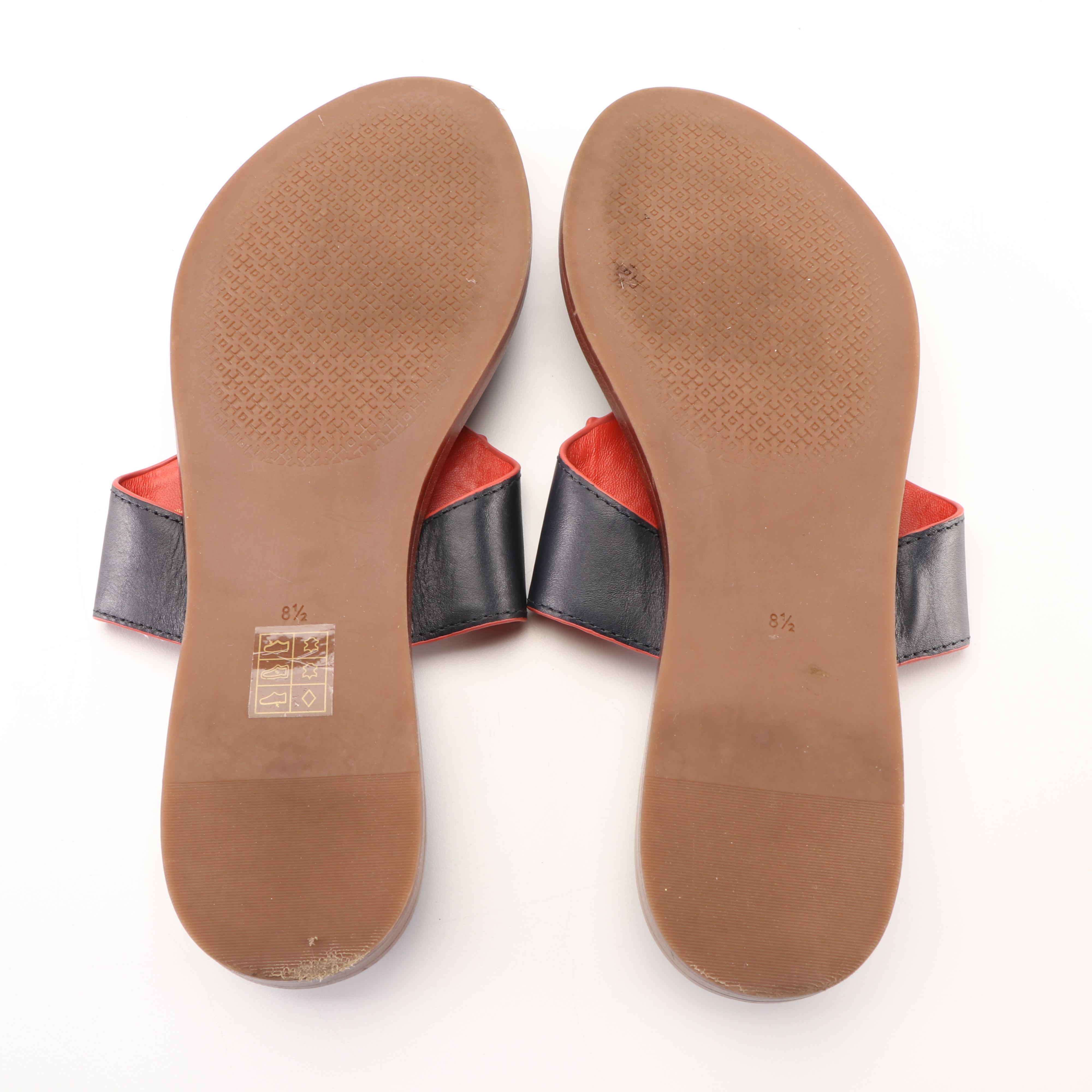 Tory Burch Navy Leather Logo Flip-Flops