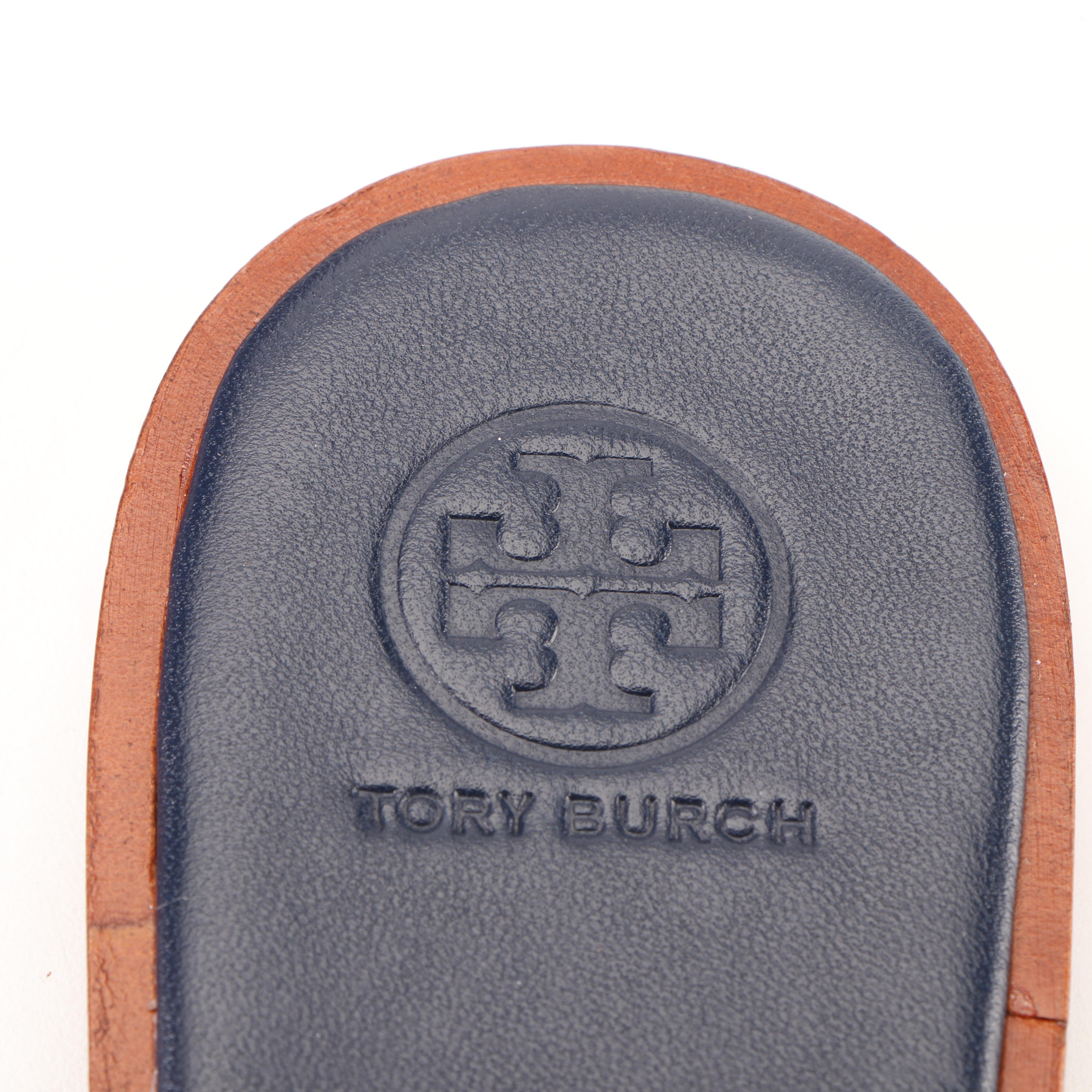Tory Burch Navy Leather Logo Flip-Flops